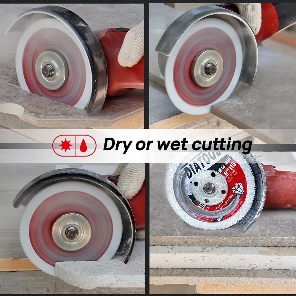 DT-DIATOOL Diamond Blade 4.5 Inch Pack of 2 for Marble Ceramic Tile Porcelain Tile Granite Artificial Stone Vacuum brazed Diamond Cutting Disc for Angle Grinder Circular Saw