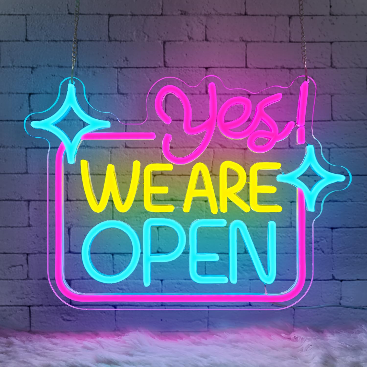Lxmoneon Yes We Are Open Neon Light Sign,Colorful LED Shop Open Signs for Business,USB Dimmable Open Neon Wall Sign,Open Sign for Cafe Bar Dessert Shop Salon Hotel Restaurant Window Display
