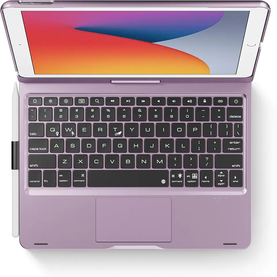 edaiser Capa giratória com teclado para iPad de 10,2 polegadas, 9ª 8ª e 7ª geração, iPad Air 3ª e iPad Pro 10,5 de 2ª geração; capa giratória sem fio, suporte de lápis, trackpad inteligente