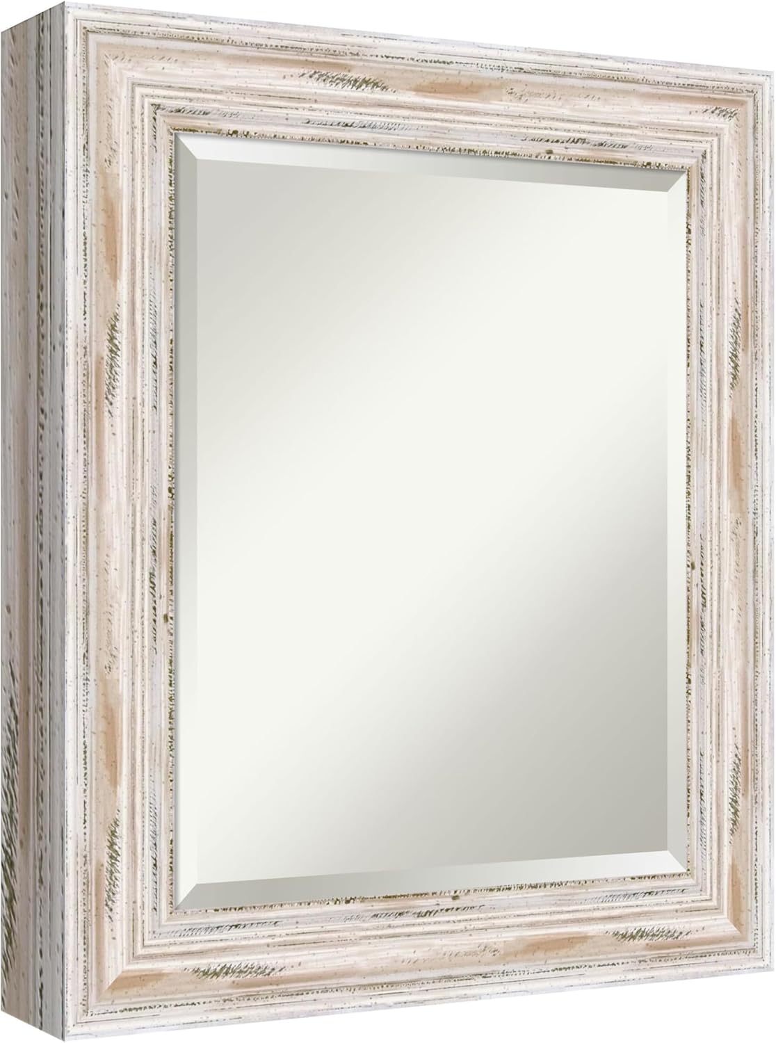 Amanti Art White Bathroom Mirror for Over Sink, 25x21 Alexandria White Wash Rectangle Vanity Mirror, Small Coastal Wood Frame, Hangs Horizonally and Vertically, Bathroom Wall Decor, Beveled Edge