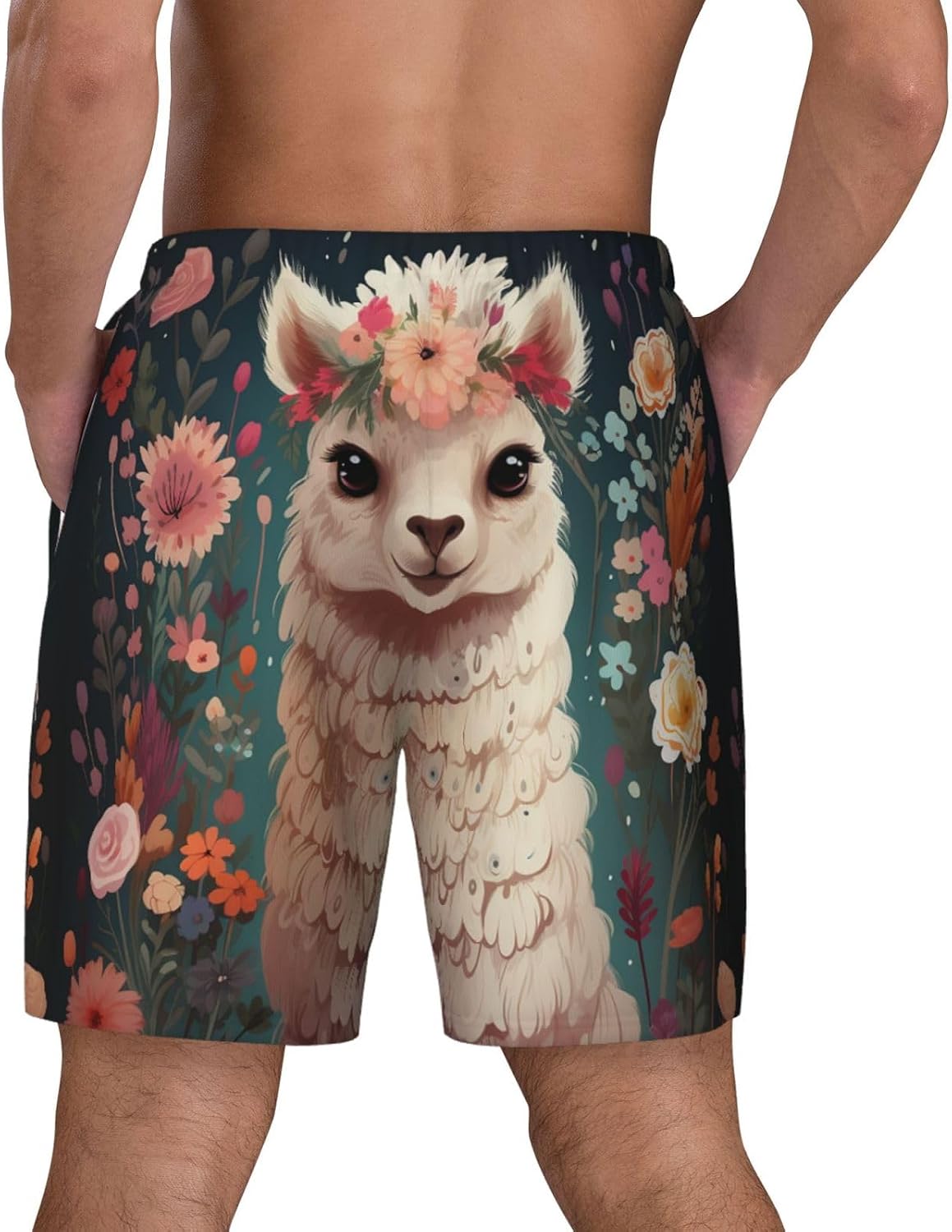 Men's Swim Trunks Quick Dry Board Shorts Mens Bathing Suit Swimsuits Flower Alpaca Beach Shorts with Pockets