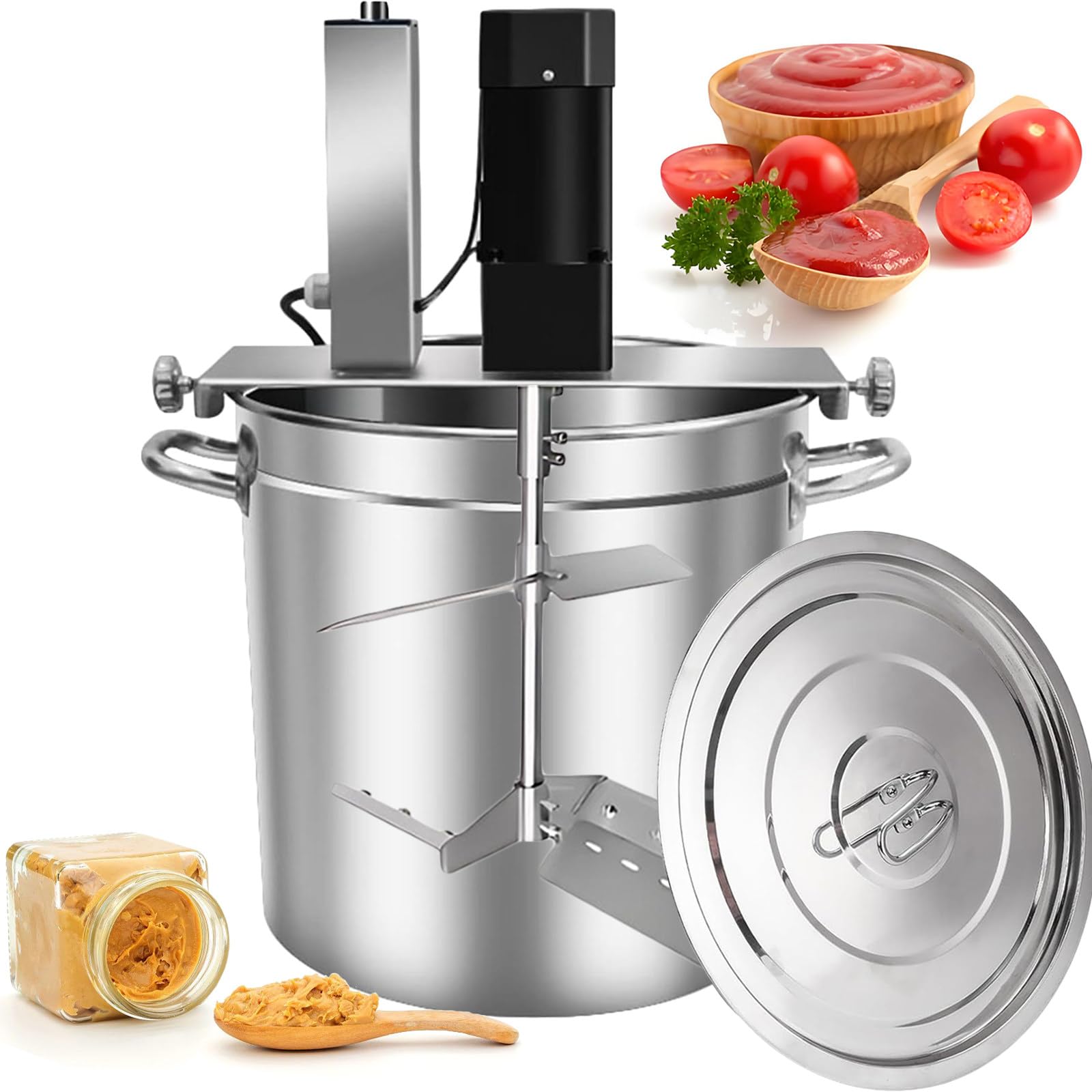 Lunauemaya Automatic Tomato Sauce Stirrer Machine, Commercial Food Cooking Mixer, Chili Paste Stirring Cooker, Cooking Pot for Pizza Sauce, BBQ Sauce & Cheese Sauce, Multi-Stove Compatible 60L