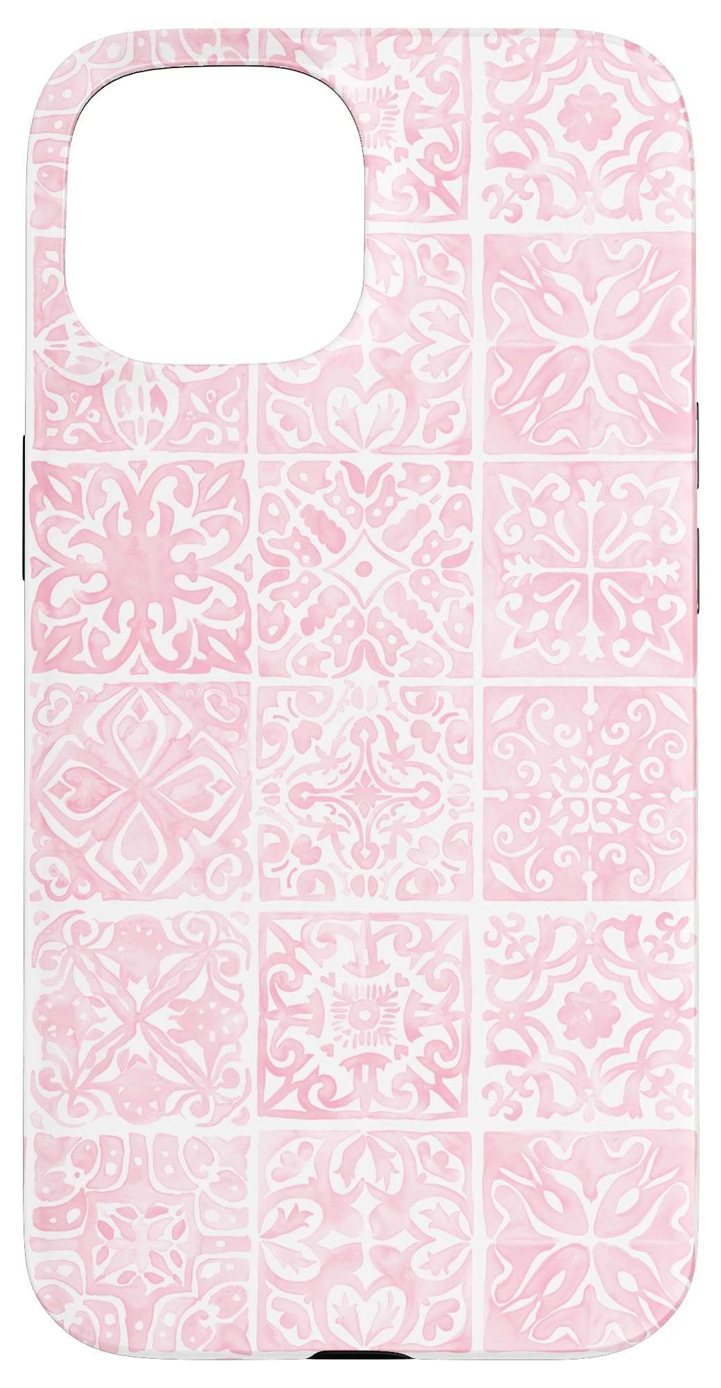 Light Pink Porcelain Mediterranean Watercolor Tile Majolica Case for iPhone 15