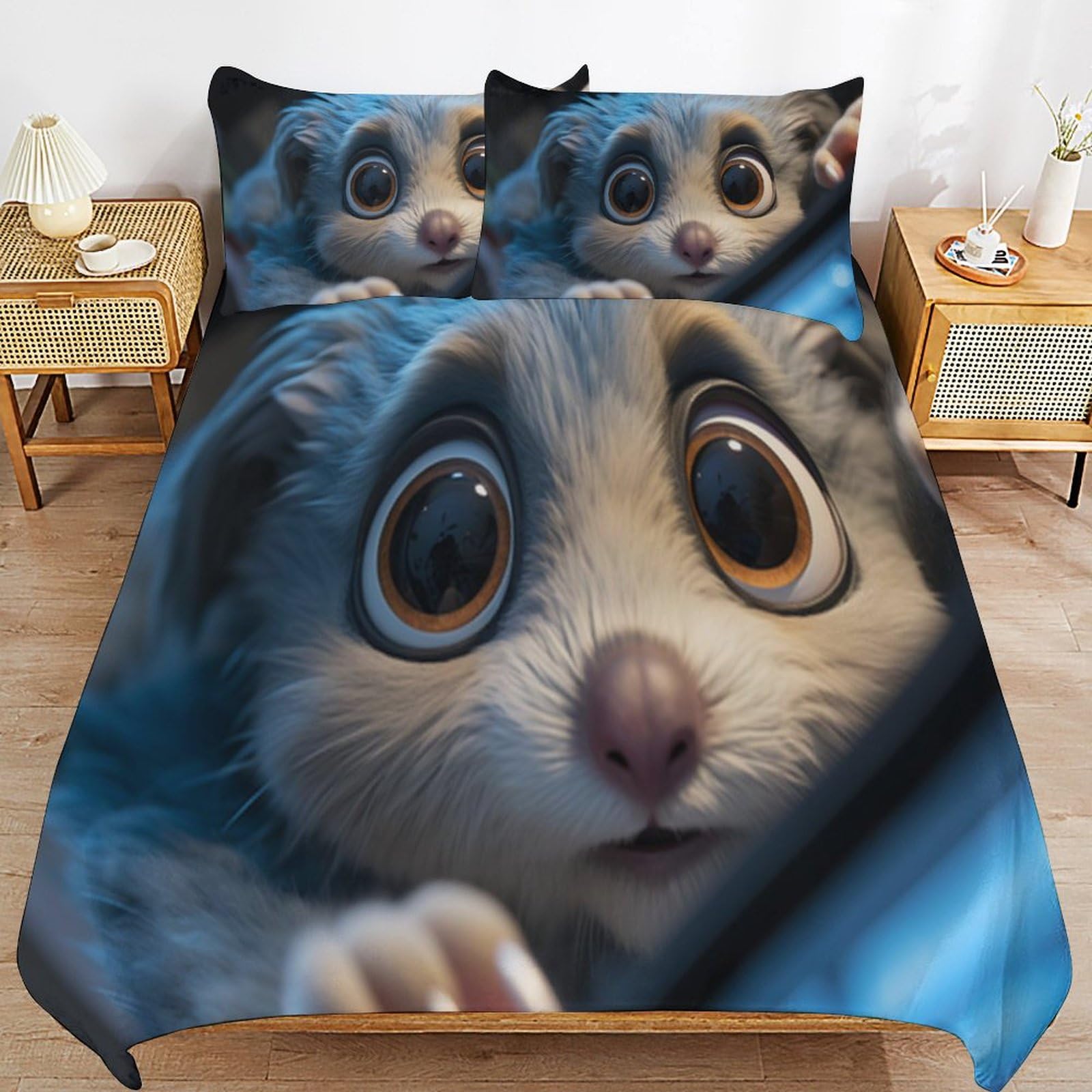 Parure de lit motif dessin animé en microfibre douce avec 2 taies d'oreiller 155x220 cm
