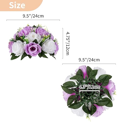 Miniatura 5 de NUPTIO Centros de mesa de boda de flores para mesas, 6 piezas de 9.5 pulgadas de diámetro, flores artificiales color lila y blanco, bola de rosas
