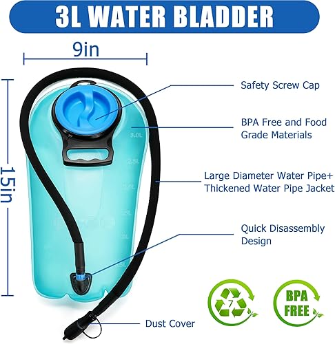 Miniatura 6 de Mochila de hidratación táctica 1050D con vejiga de agua de TPU de 3 litros, mochila de agua militar Molle perfecta para hombres y mujeres, paquete