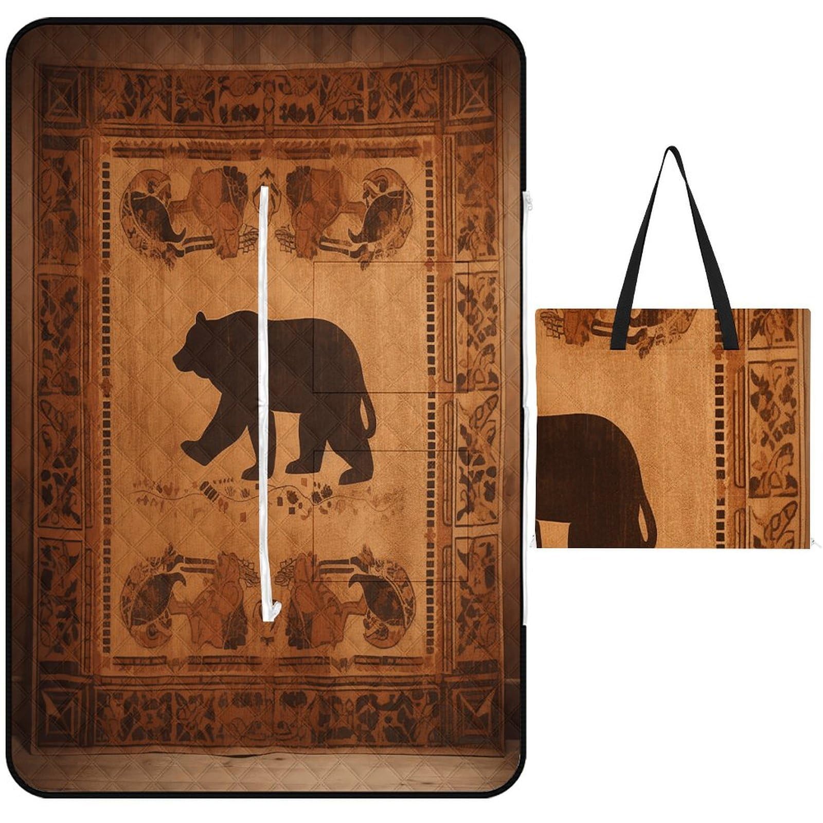 VstaDank Bear Picnic Mat 150x100cm Extra Large Picnic Blanket with Zipper Waterproof Sandproof Beach Blanket Portable Beach Mat Foldable Camping Blankets for Park Grass Lawn Travel
