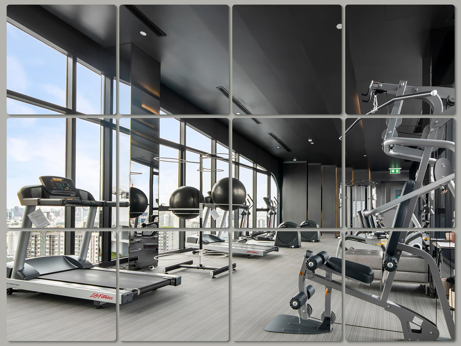 JAMBALAY Azulejos de espejo de pared de longitud completa, juego de 12 espejos de gimnasio en casa de 14 x 12 pulgadas, azulejos de espejo de vidrio HD, espejo de pared autoadhesivo sin marco para