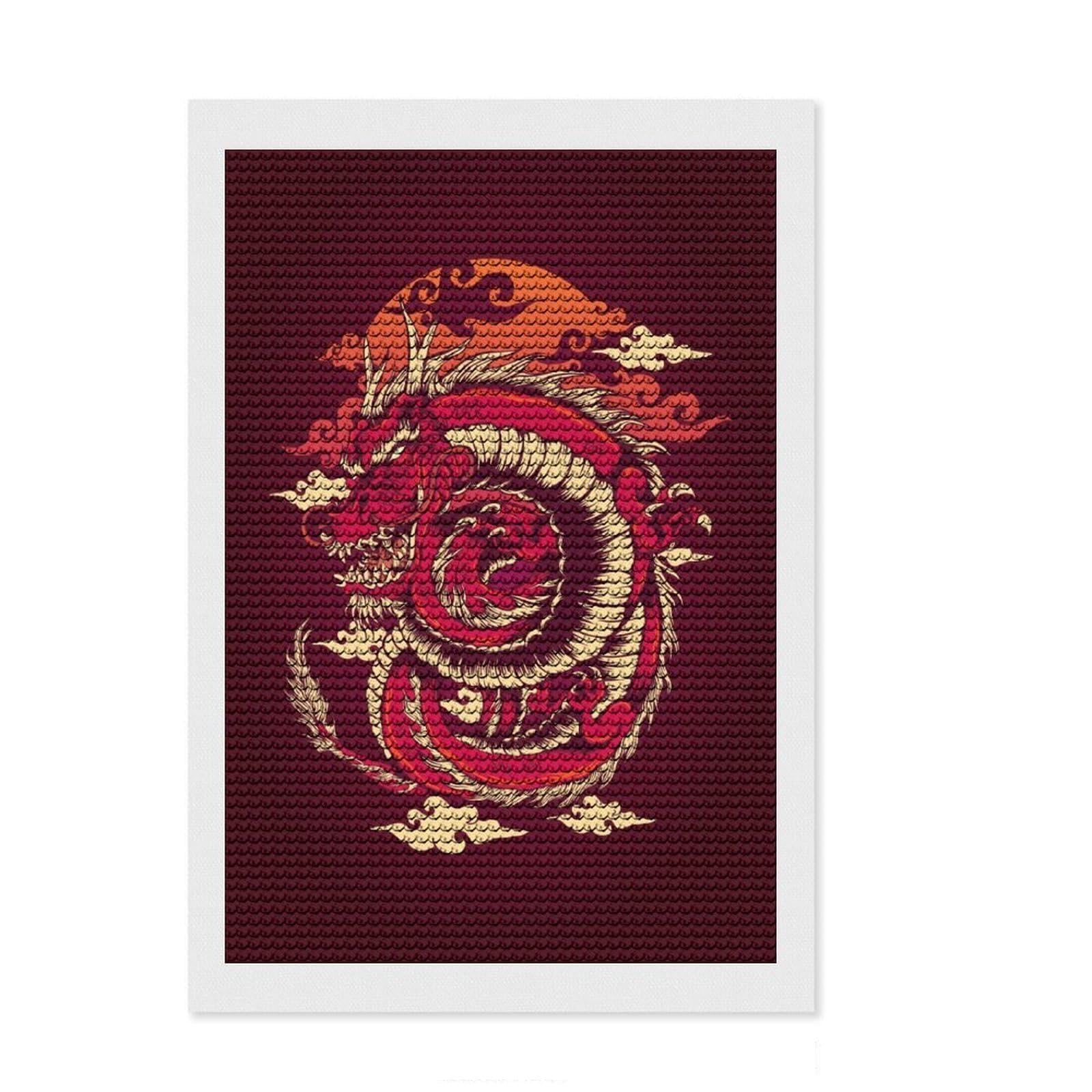 Junmoney The Red Dragon 5D Diamond Painting Kit 8"x12", Easy to Enjoy, Cute Room Decor, Full Kit Included, Creative Gift Idea