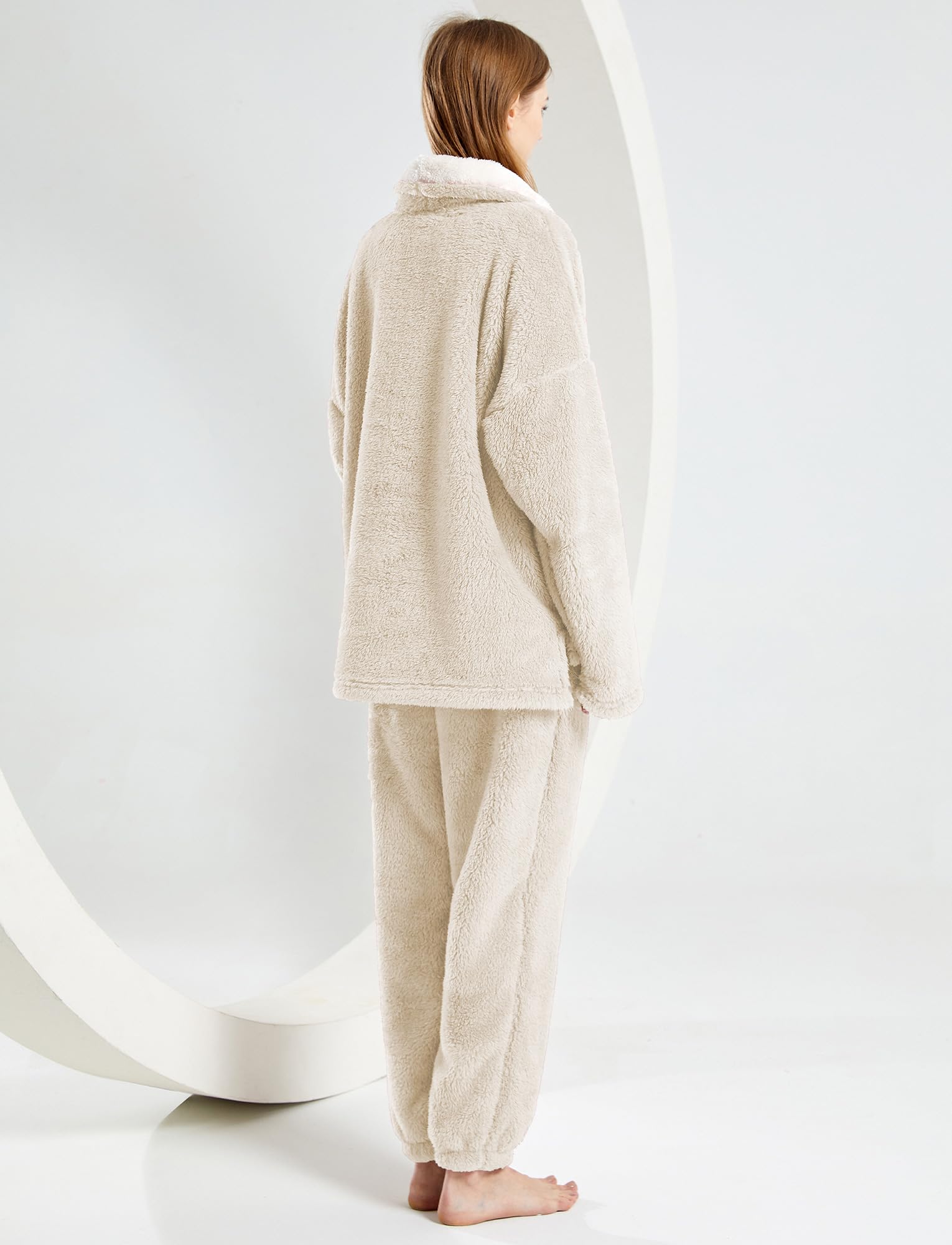 Damen Flauschiges Loungewear-Set Fleece Winter Oversized Pullover Hosen Pyjama Nachtwäsche Set Plüsch Warm Casual Pyjamas 2 Stück
