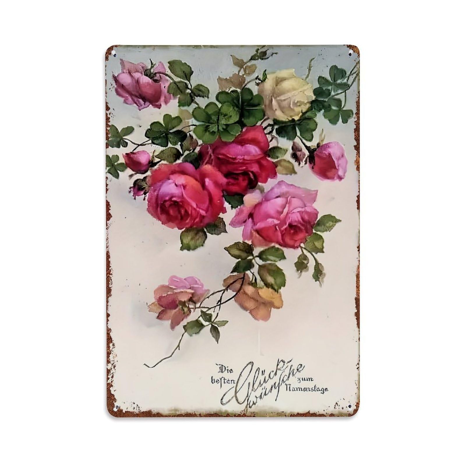 Jdfenggu Vintage Floral Rose Bouquet Print Retro Metal Tin Sign, Metal Poster For Bar, Home, Man Cave, Kitchen, Laundry Room Art Decor 8X12 Inch