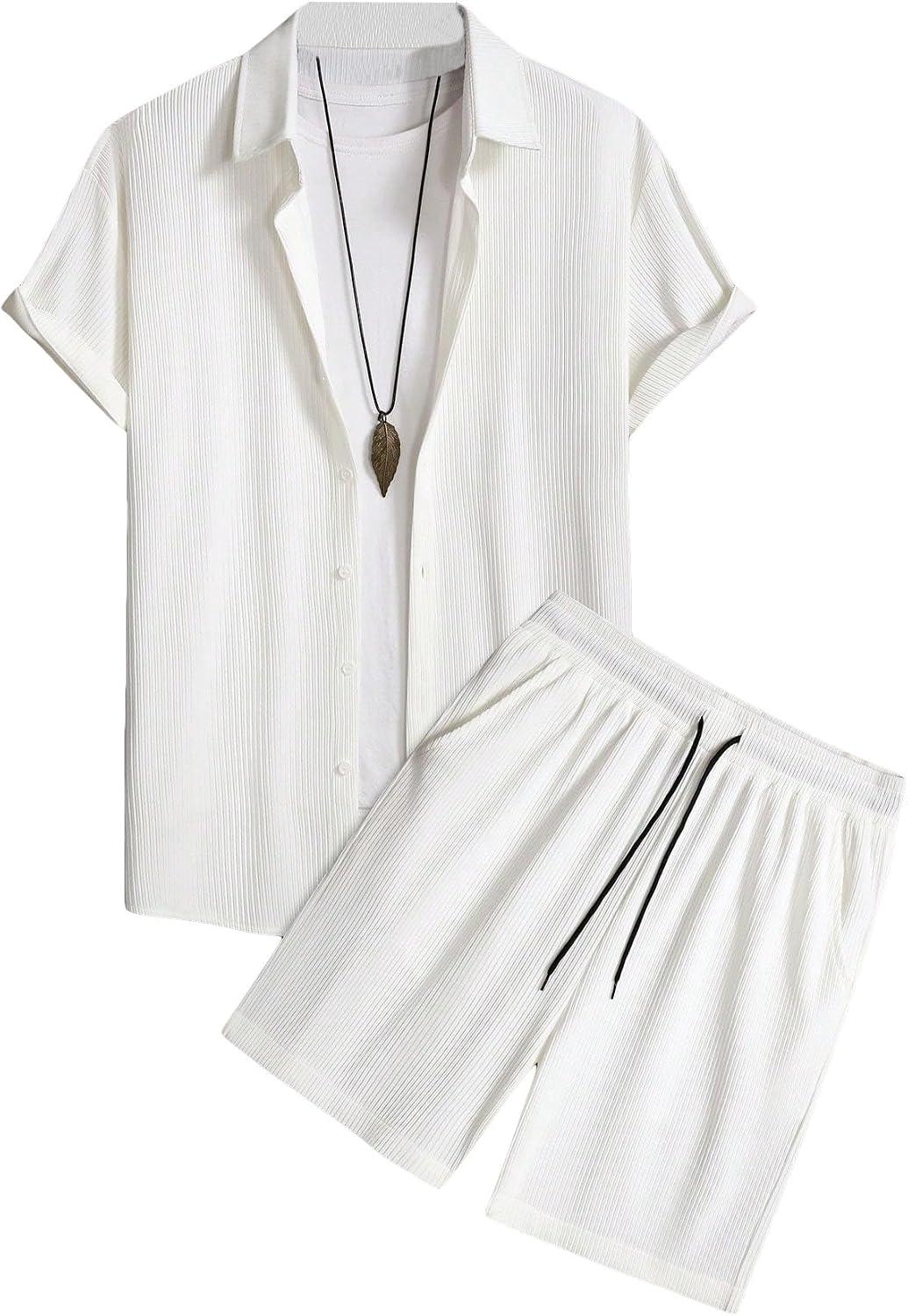 VIPWOLF Men's 2 Piece Sets Casual Summer Textured Short Sleeve Button Down Shirts and Drawstring Shorts