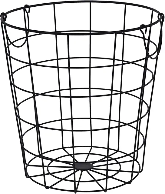 Black Metal Mesh Storage Basket - 29cm Round Grid Design with Handles
