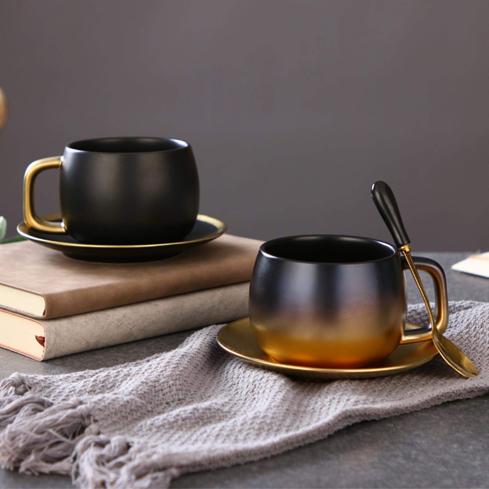 Tazze da caffè moderne di lusso opaco nero oro marmo ceramica tazza caffè caffè tazza piattino bicchiere coppia latte tazze di tè - Champagne