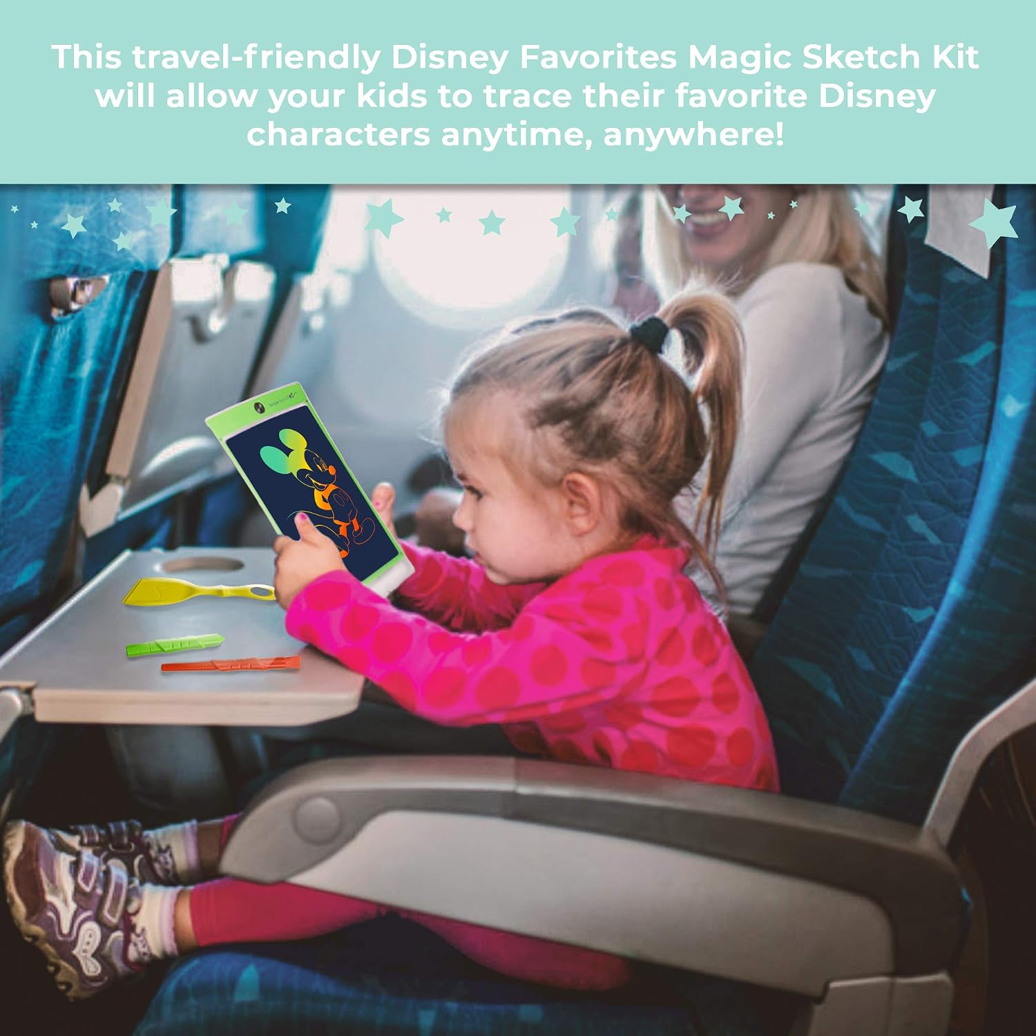 Boogie Board Disney Favorites Magic Sketch - Paperless Writing Tablet, 4 Stylus, Stencils of Mickey, Frozen, Cinderella, Lion King & More - Authentic