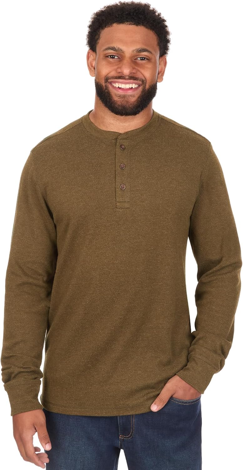 Coleman Long Sleeve Brushed Back Stretch Twill Double Knit Henley Shirt with Textured Fabric Detail