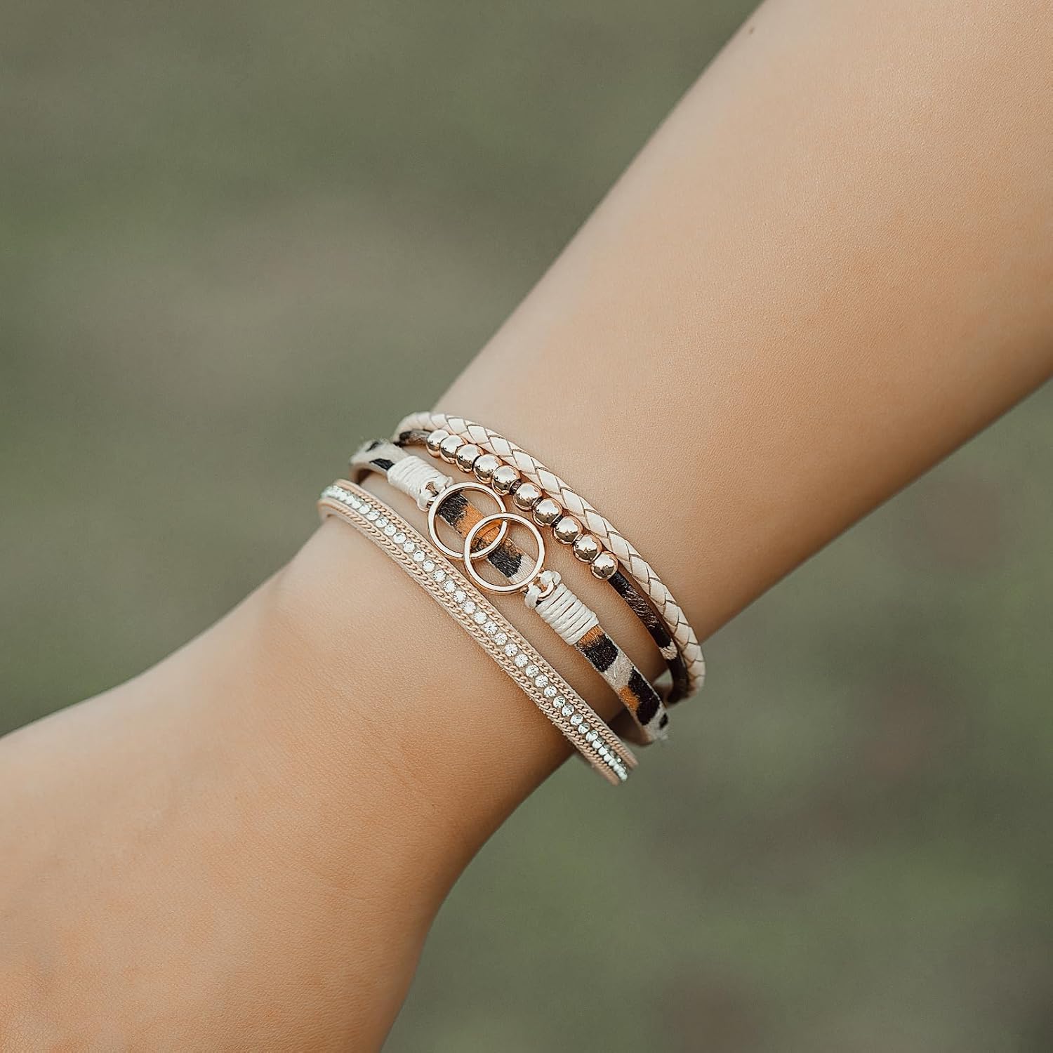 FANCY SHINY Boho Leather Wrap Bracelet Stackable Infinity Chunky Cuff Bracelets Western Hippie Outfits Jewelry Valentine Gifts for Women - Image 2