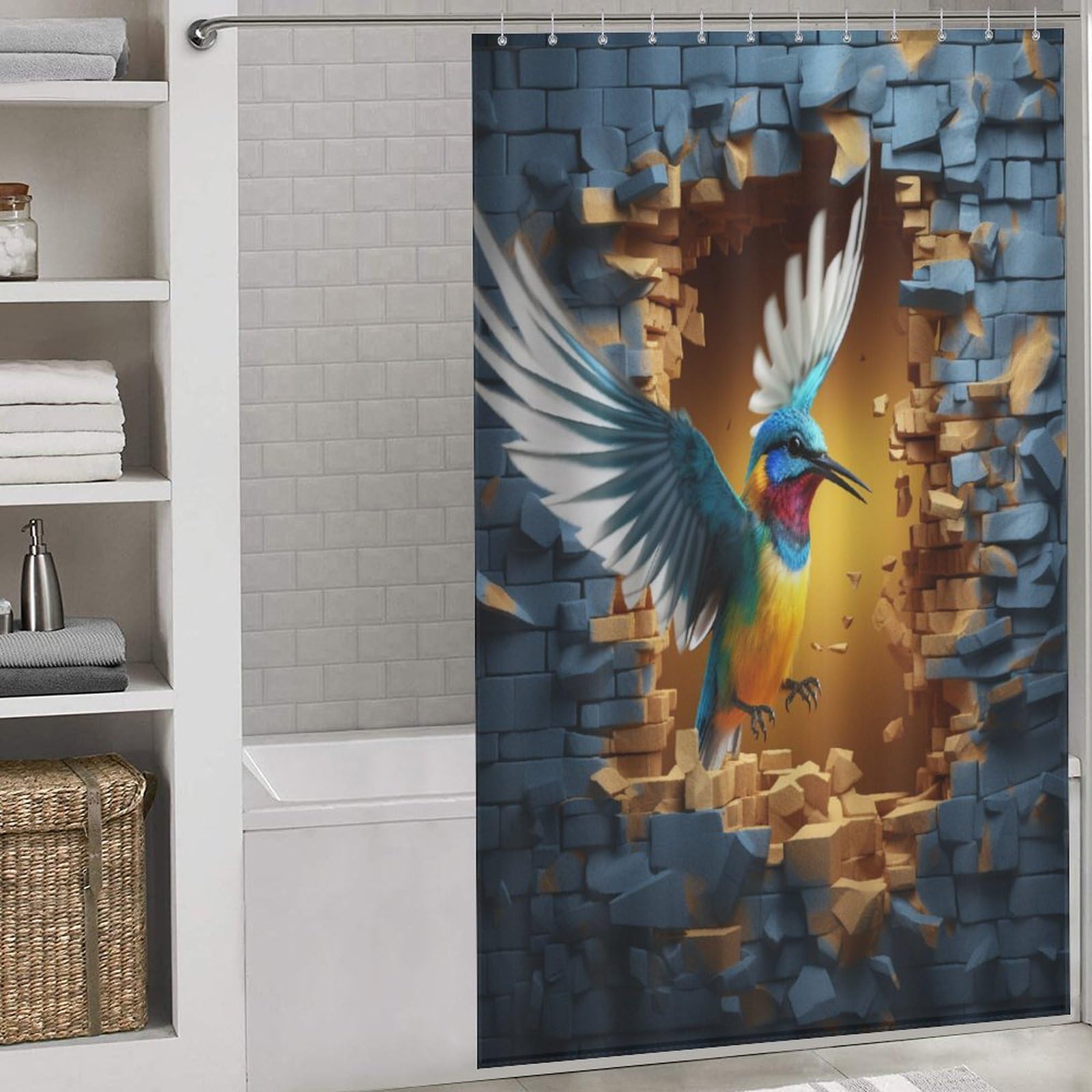 Rideau de douche oiseau imperméable en polyester anti-moisissure lavable