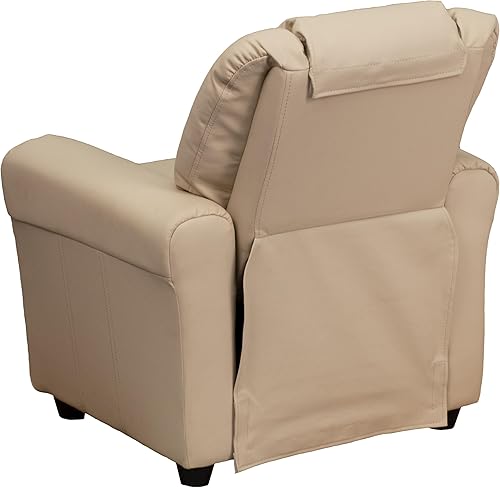 Miniatura 8 de Flash Furniture - Sillón reclinable contemporáneo para niños, color beige vinilo con base para vasos y reposacabezas Vinilo beige.,negro, cuero,