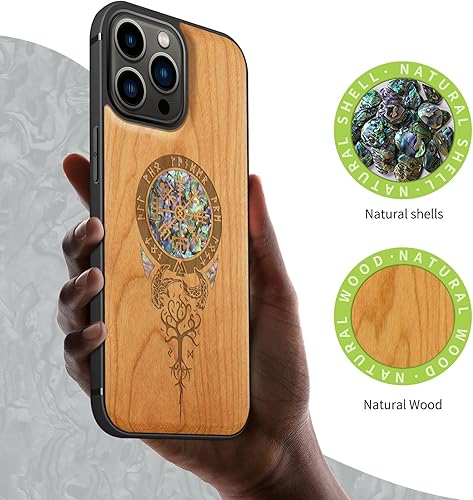 Miniatura 2 de Carveit Funda protectora de madera de diseñador para iPhone 13 Pro Max, funda magnética grabado de madera e incrustaciones de carcasa compatible con