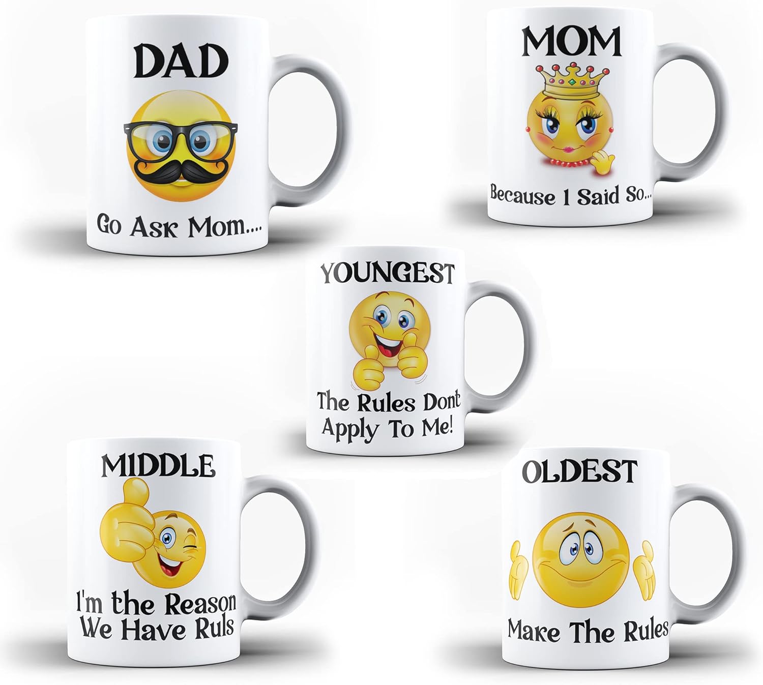 Funny Family Mugs Set Brother Sister Siblings Youngest Middle Oldest Child Mum Dad Family Rules