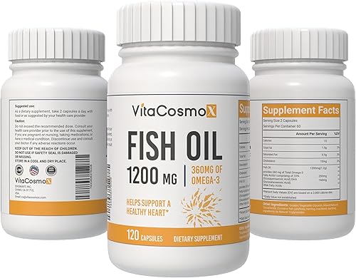 Miniatura 5 de Aceite de pescado omega-3 de 1560 mg, triple fuerza EPA y DHA, 120 cápsulas blandas, 60 porciones, sin gluten, sin OMG y apto para vegetarianos