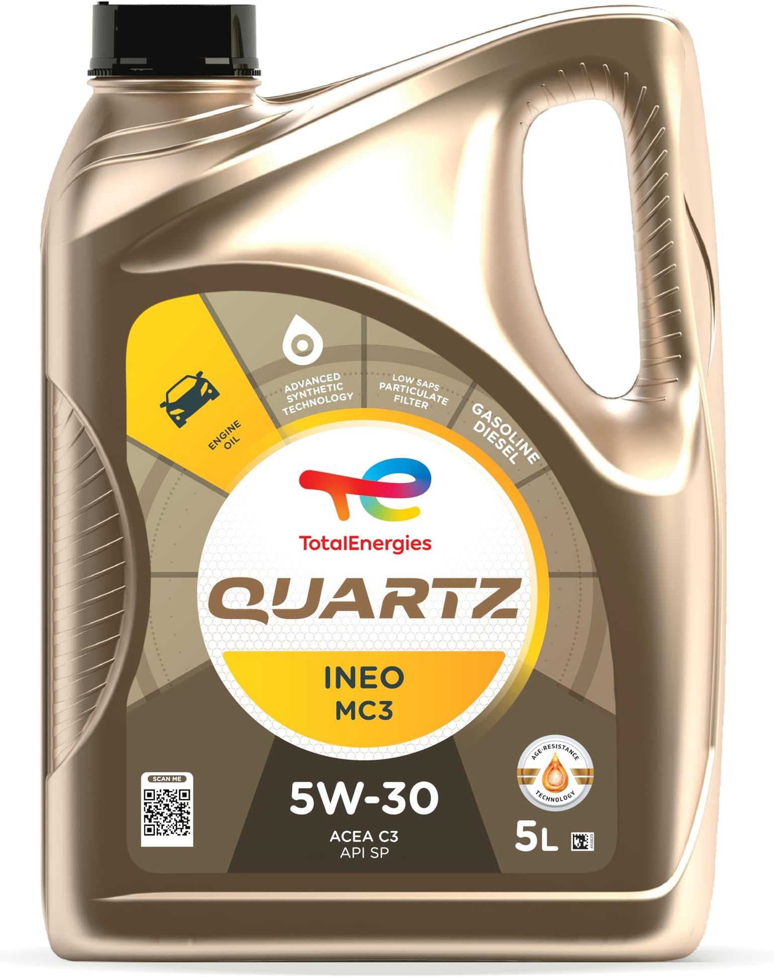 Quartz INEO MC3 5W30 Engine Oil - ACEA C3, API SP - Low SAPS - Age-Resistance Technology - Advanced Synthetic Motor Oil Lubricant - 5L