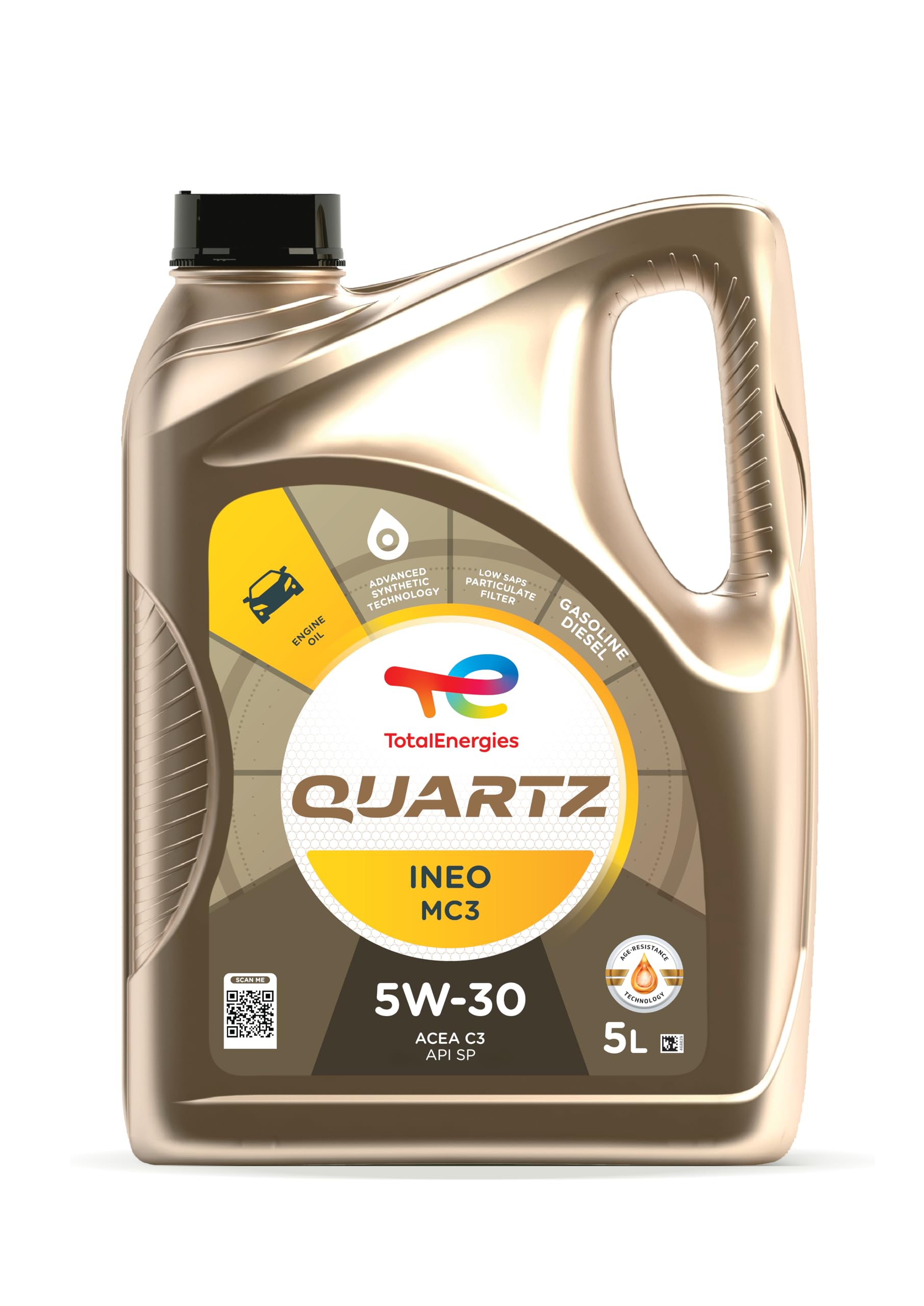 TotalEnergies Quartz INEO MC3 5W30 Engine Oil - ACEA C3, API SP - Low SAPS - Age-Resistance Technology - Advanced Synthetic Motor Oil Lubricant - 5L