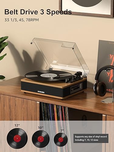 Miniatura 2 de Tocadiscos de vinilo con altavoces incorporados, compatible con tocadiscos de entrada y salida Bluetooth, 3 velocidades, reproductor de discos de