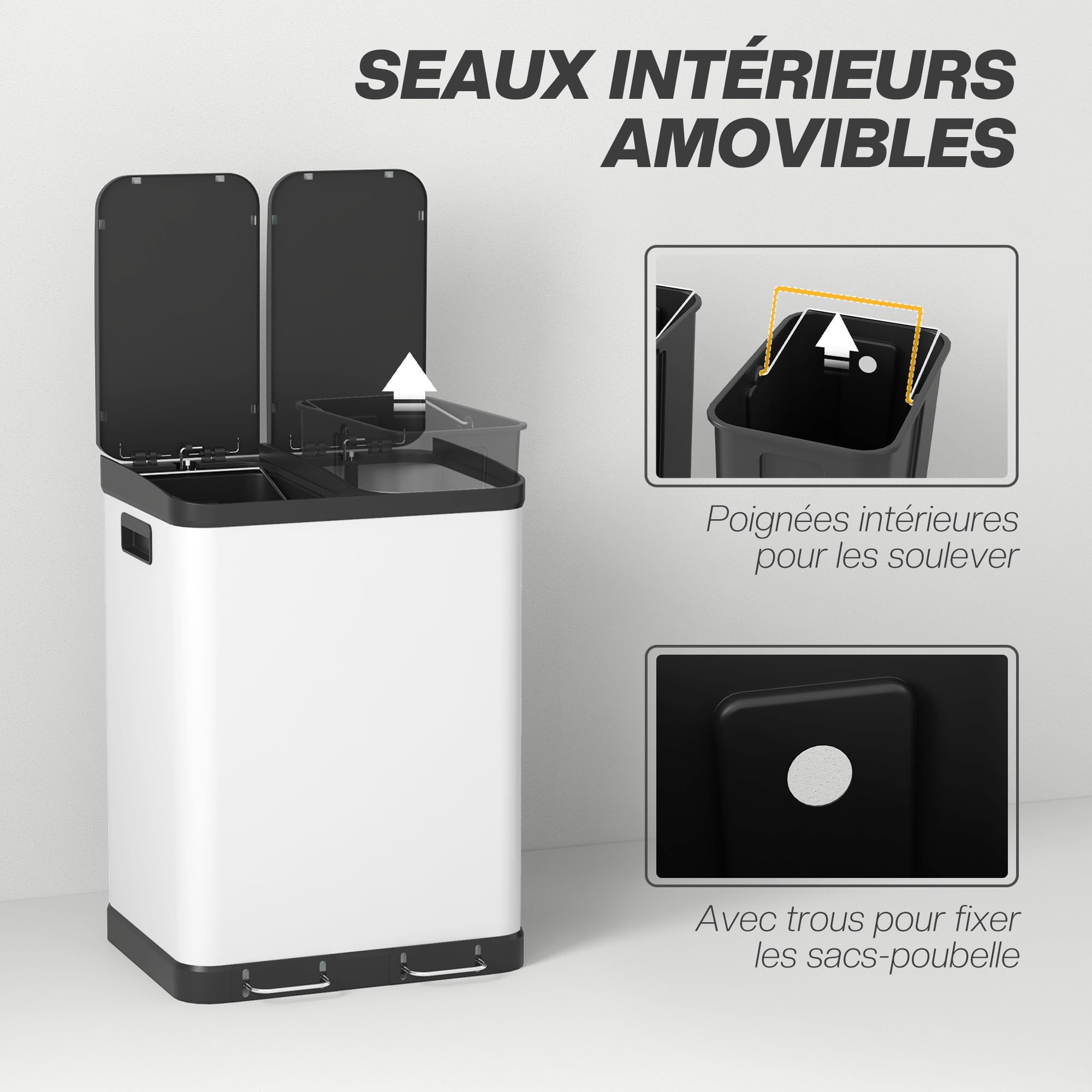 Poubelle Cuisine 30 Litres Blinq | Poubelle Tri Selectif 2 Bac 2x15l | Bac De Tri | Poubelle