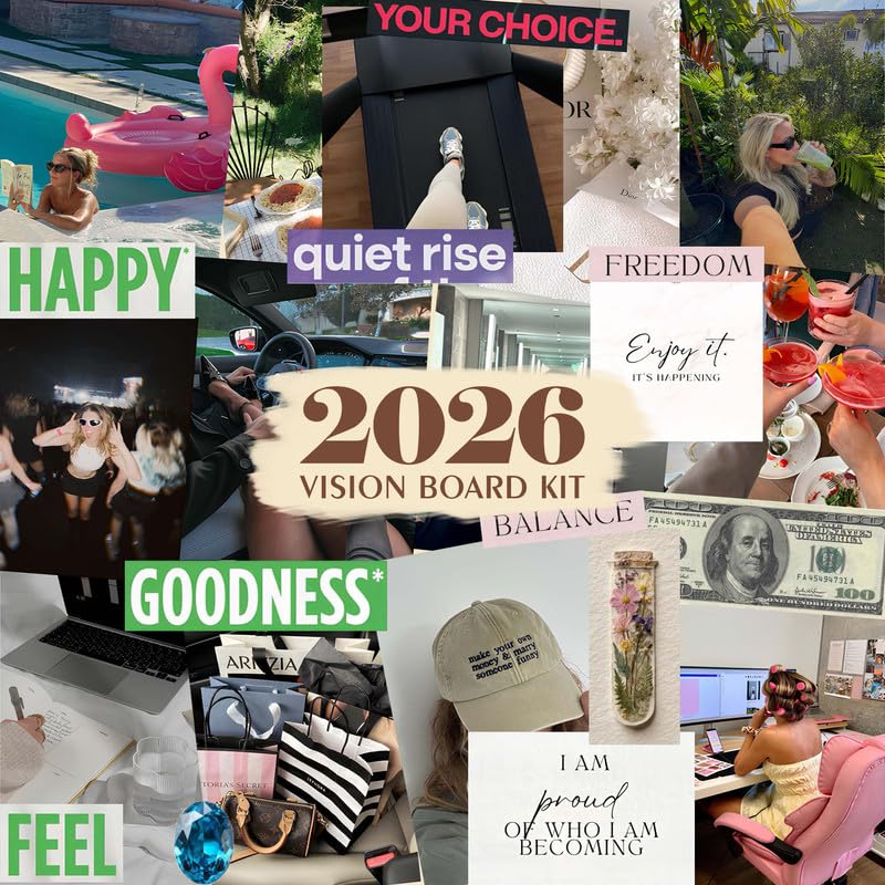 Image of CodersParadise Manifestation Kit 2026 Vision Board - 16 A4 Sheets (250+ Elements) with Daily Affirmations & Life Goals Quotes - Aesthetic Wall Art for Bedroom, Motivation & Dream Life Manifestation