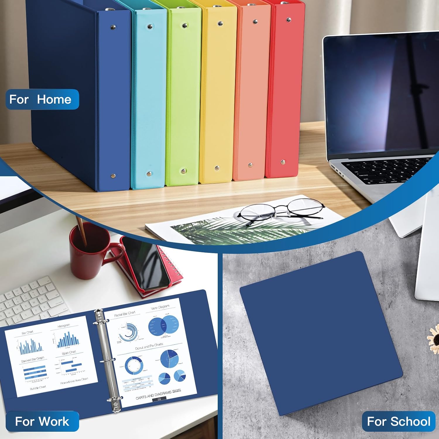 SUIN 1.5-Inch 3-Ring Binders with 2 Interior Pockets, Premium Clear View Presentation Binder Holds 325 Sheets Letter Size, Office School Home,6 Pack
