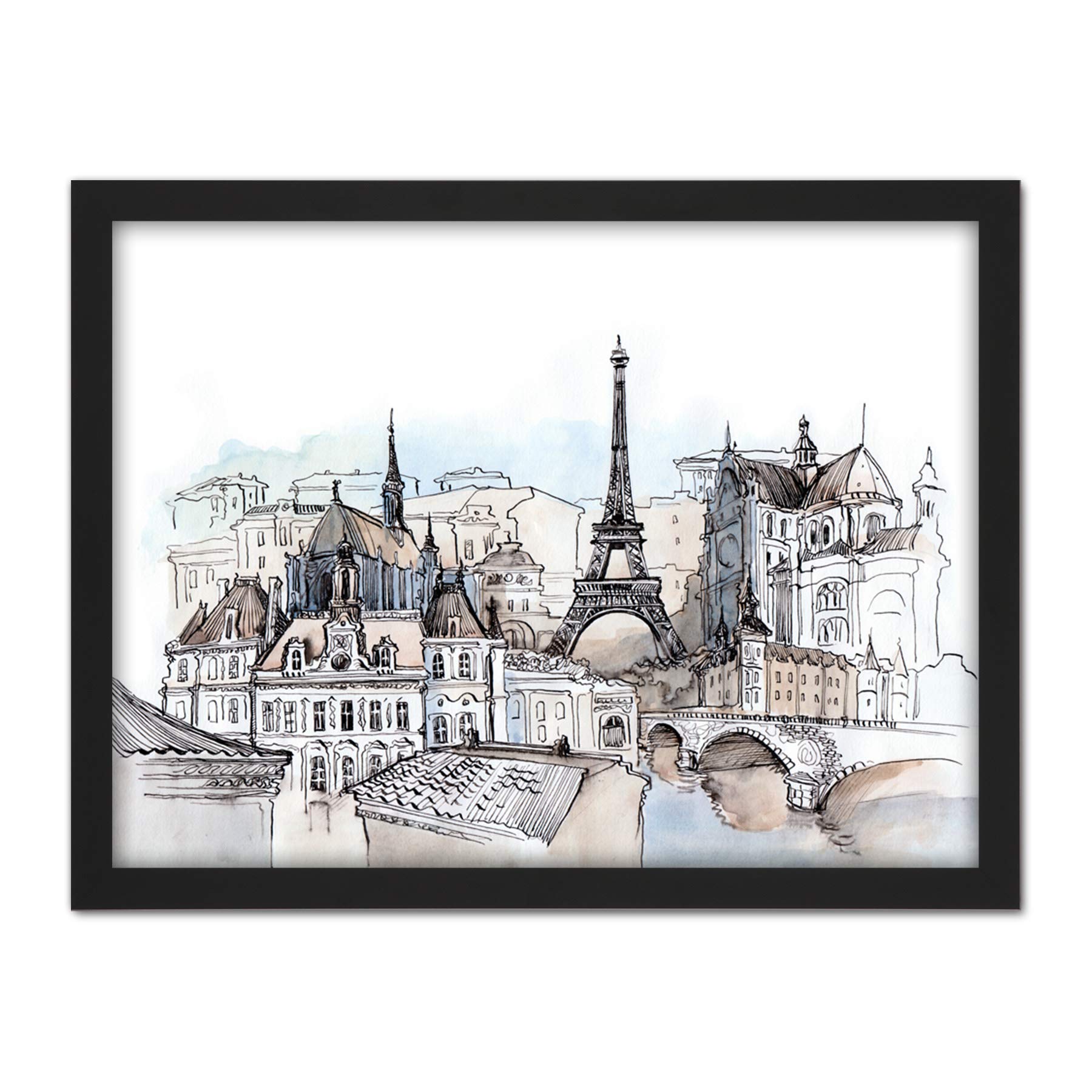 Wee Blue Coo France Ink Drawing Paris Artwork Framed Wall Art Print 18X24 Inch