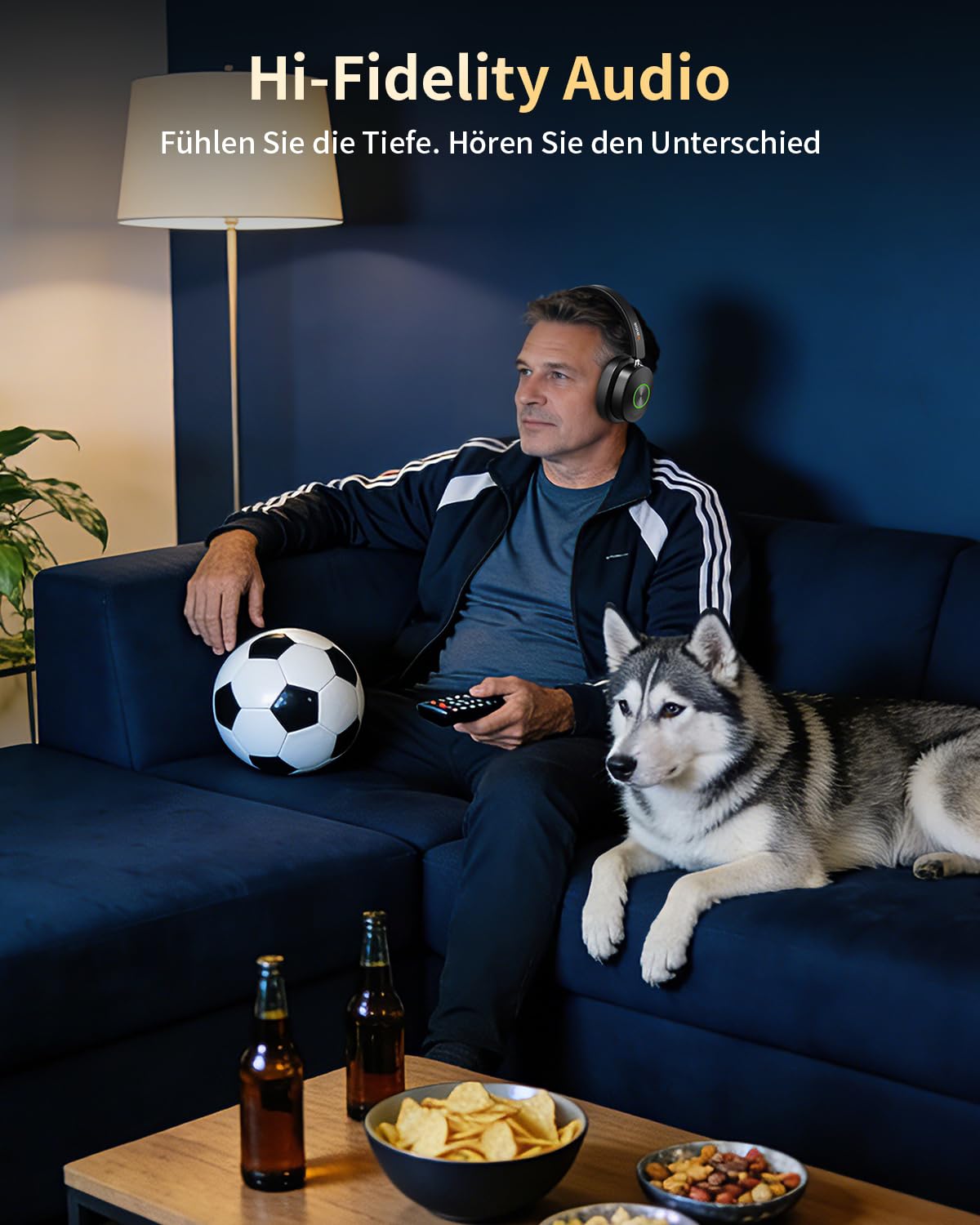 Wantek Funkkopfhörer für Fernseher, Kabellose TV-Kopfhörer für Senioren mit Sender-Ladestation, Ohne Audio-Verzögerung, Bluetooth 5.4, Over-Ear Kopfhörer mit 3 Audiomodi