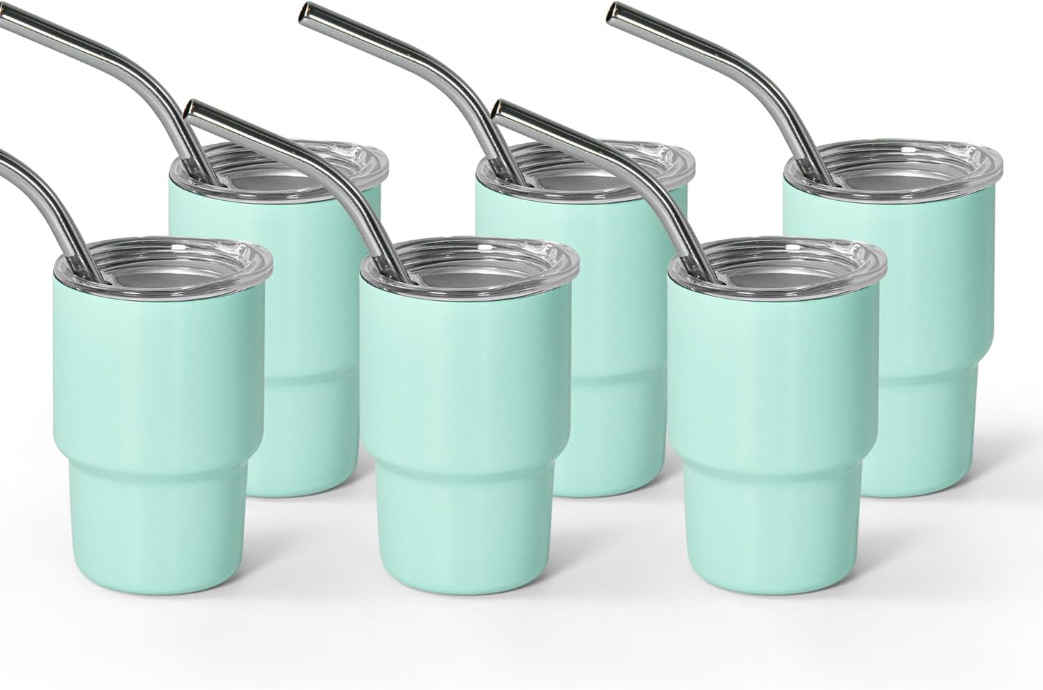 AGH 3oz Sublimation Shot Glasses Wine Tumbler with Straw, 6Pack Double Stainless Steel Wine Glass, Mini Insulated Coffee Mug Mugs For Bars, whiskey,Ice Cream, Tea(Green)