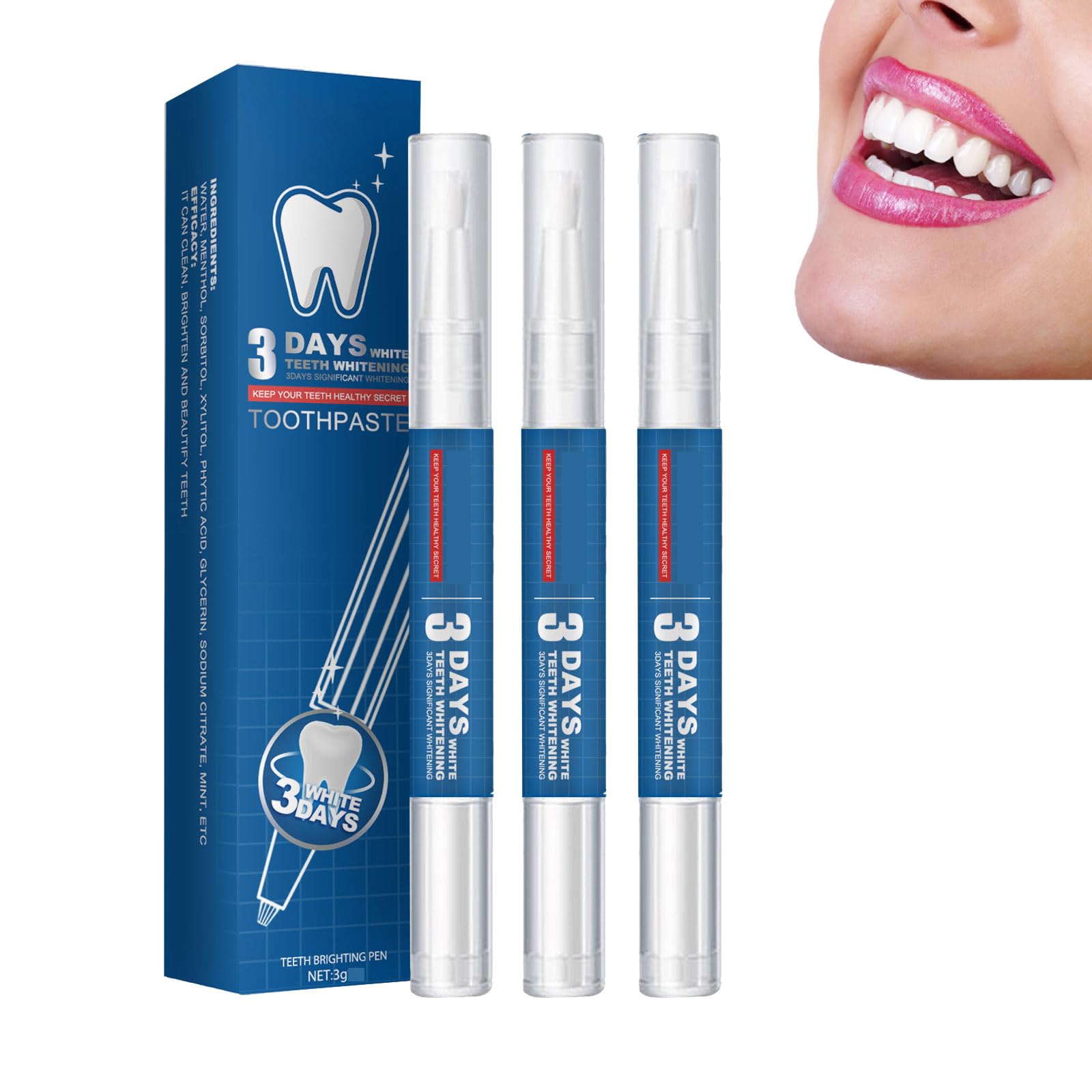 Glowbrite, Glowbrite White Teeth Pen, Teeth Whitening Essence Pen, Gum Therapy Gel, Teeth Stain Remover to Whiten Teeth, Whitening Gel Pens for Teeth Bright White (3pcs)