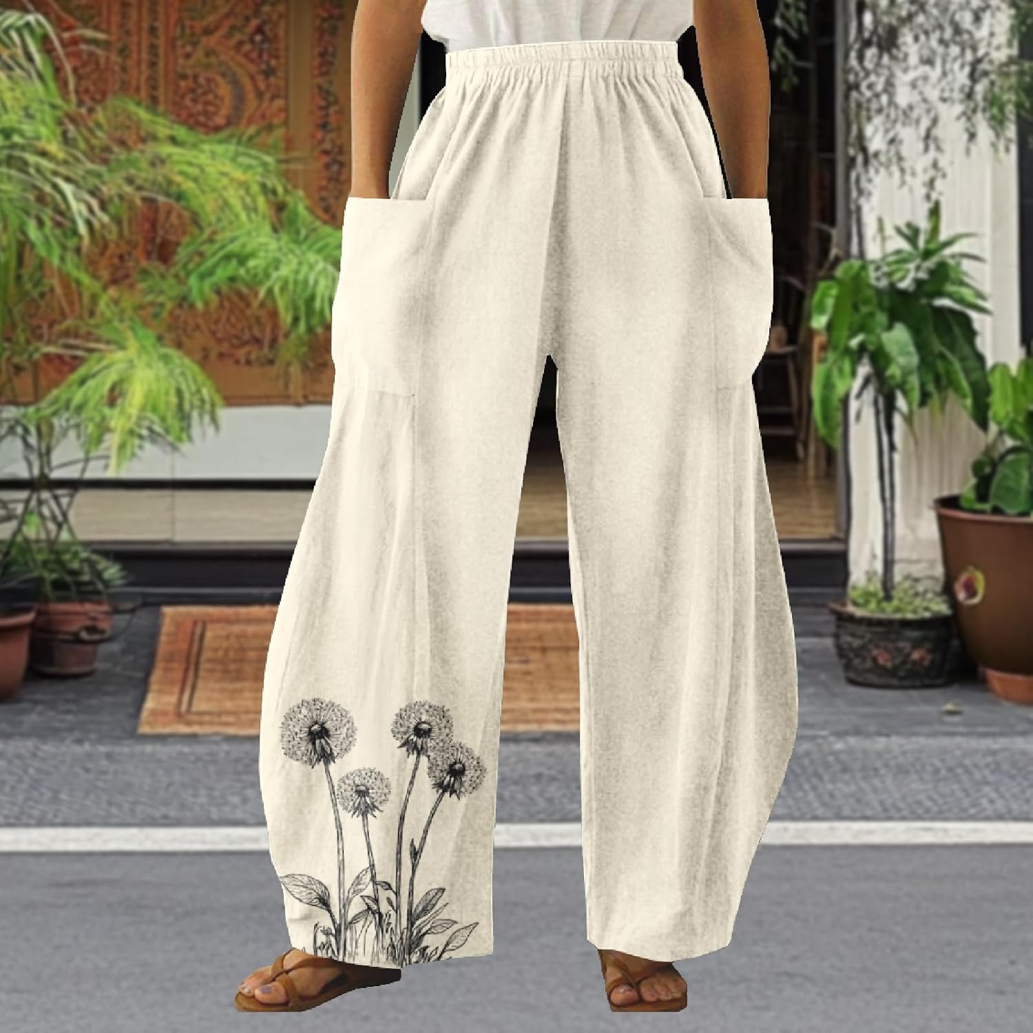 MARSVOVO Trendy High Waisted Pants for Women Lounge Comfy Wide Leg Trousers Vacation Pants with Pockets
