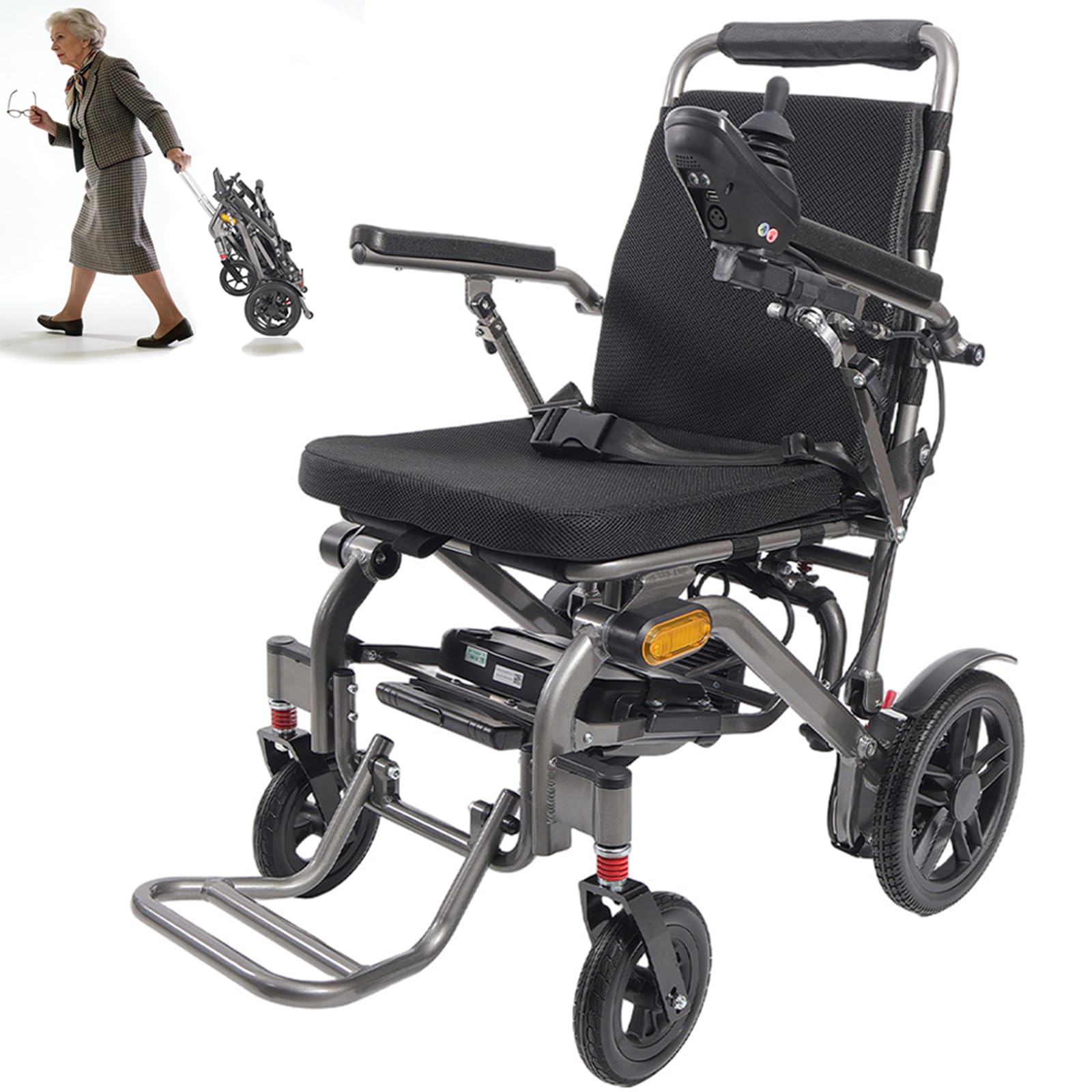 Sedia a Rotelle Elettrica Leggera e Pieghevole per Anziani, Tutto Terreno con Motore Senza Spazzole da 400W, Portata 150kg, Batteria 10AH e Autonomia di 20km