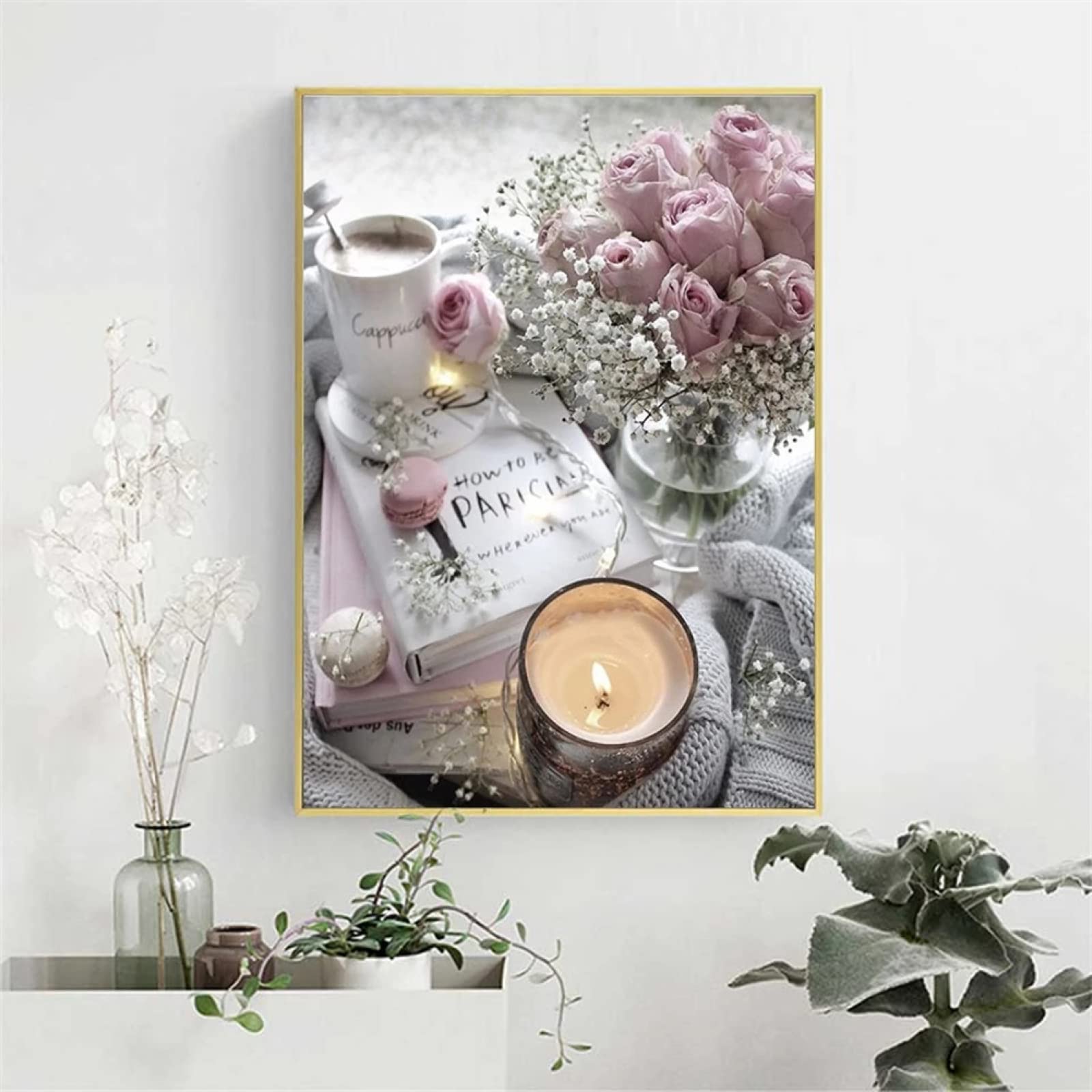 YSCOLOR Diamond Painting 5D Completo, Tondo, Papaveri Rosa, 30x40cm, Kit Fai-da-te Con Strass