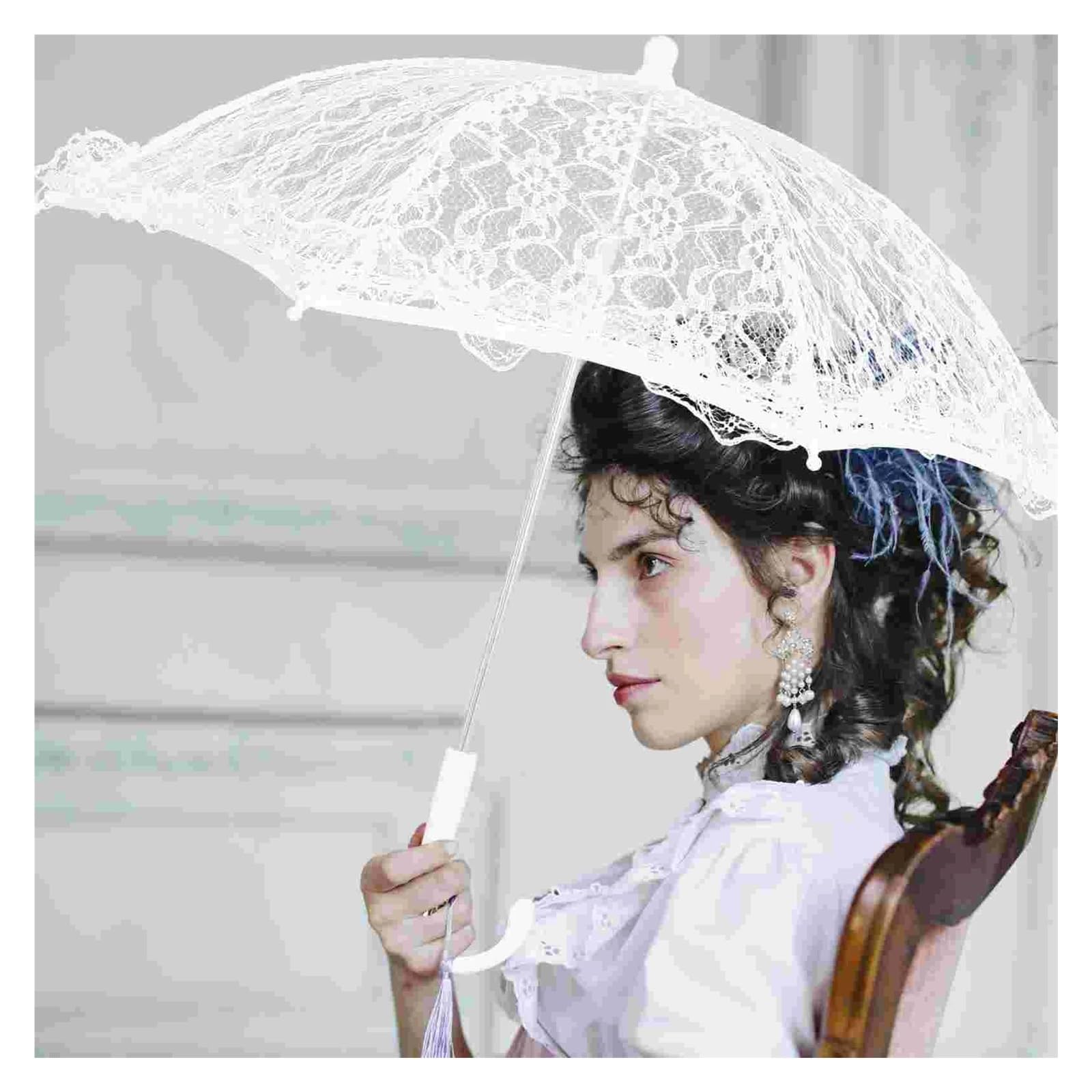 Parapluie de mariage en dentelle, parasol à main, Lace Flower Wedding Umbrella Parasol For Decoration And Photography Props White