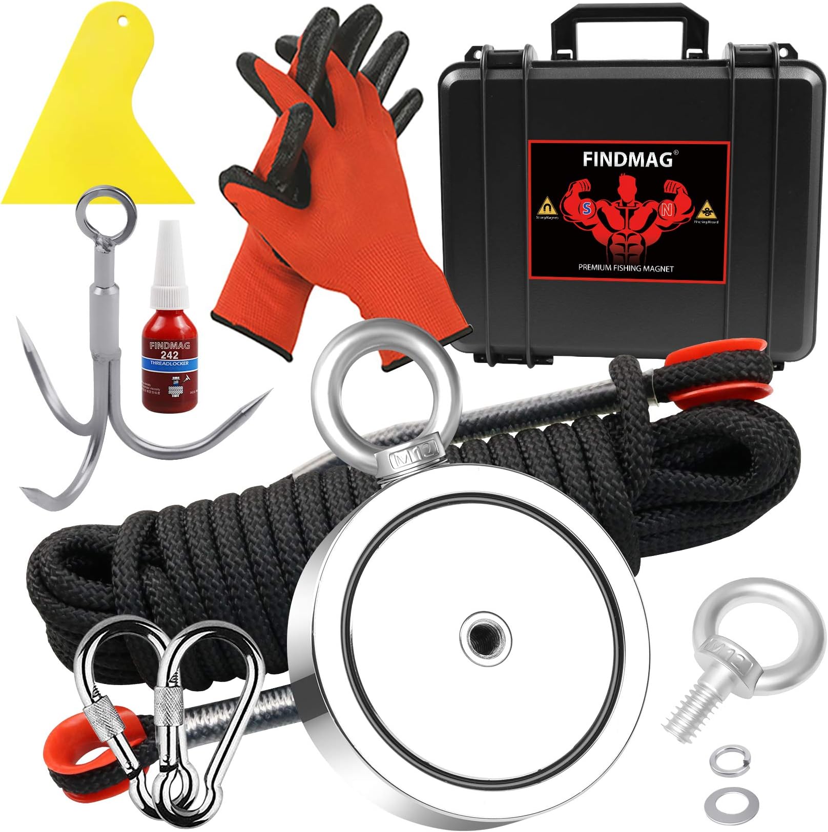 FINDMAG 2625lbs Double Sided Neodymium Fishing Magnet Kit with Rope, 4.57" Diameter, Utility Magnet