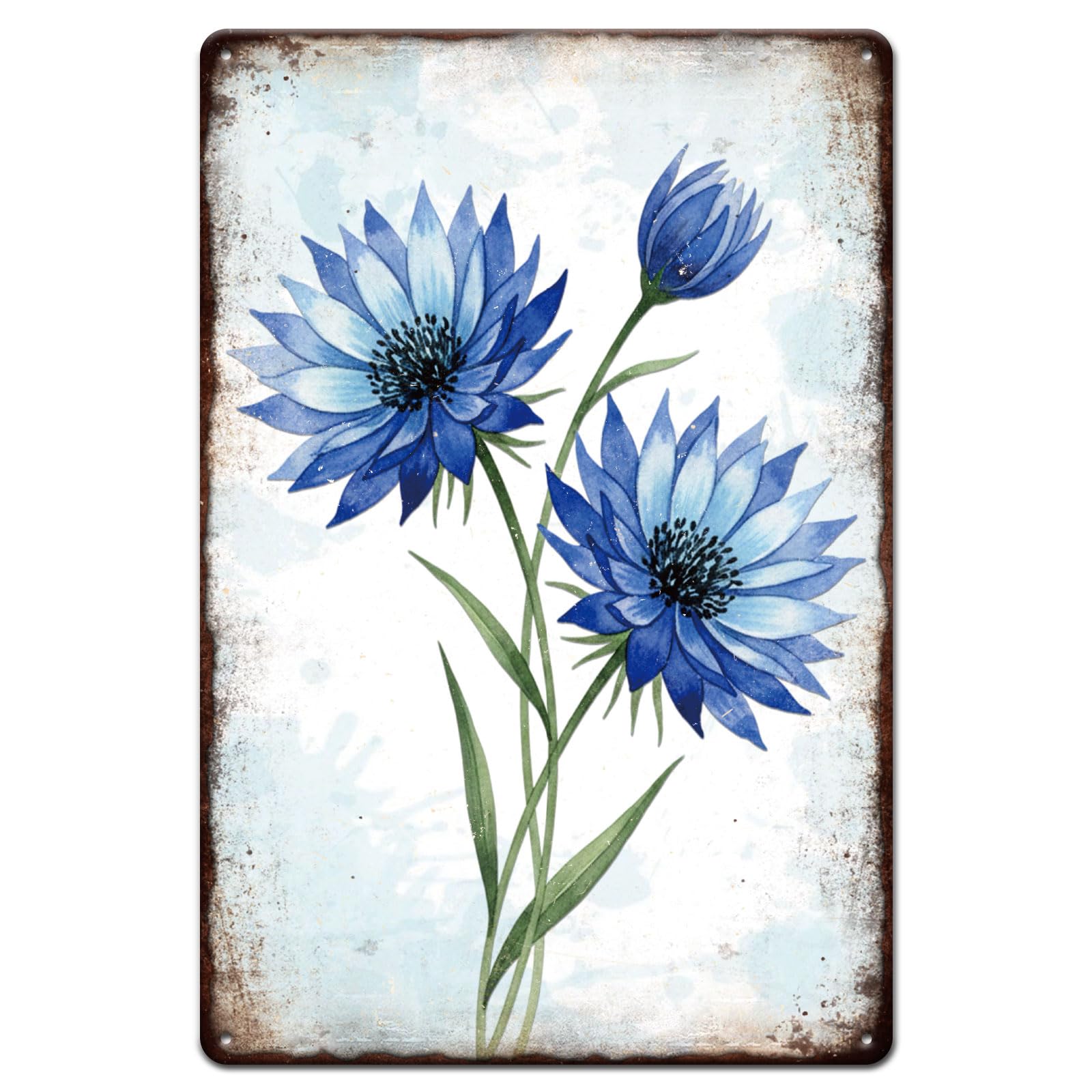 GLOBLELAND Vintage Blue Flowers Metal Tin Sign 12x8inch Wildflowers Tin Signage Decor Signs Retro Floral Plants Wall Metal Plaque for Home Living Room Washroom Cafes Club Gym Shop Store Decoration — image 1