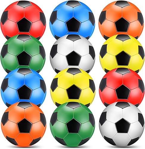 Deekin 12 pelotas de fútbol con inflador, tamaño oficial, pelota de fútbol desinflada, cosidas a máquina, pelota deportiva exterior para niños,