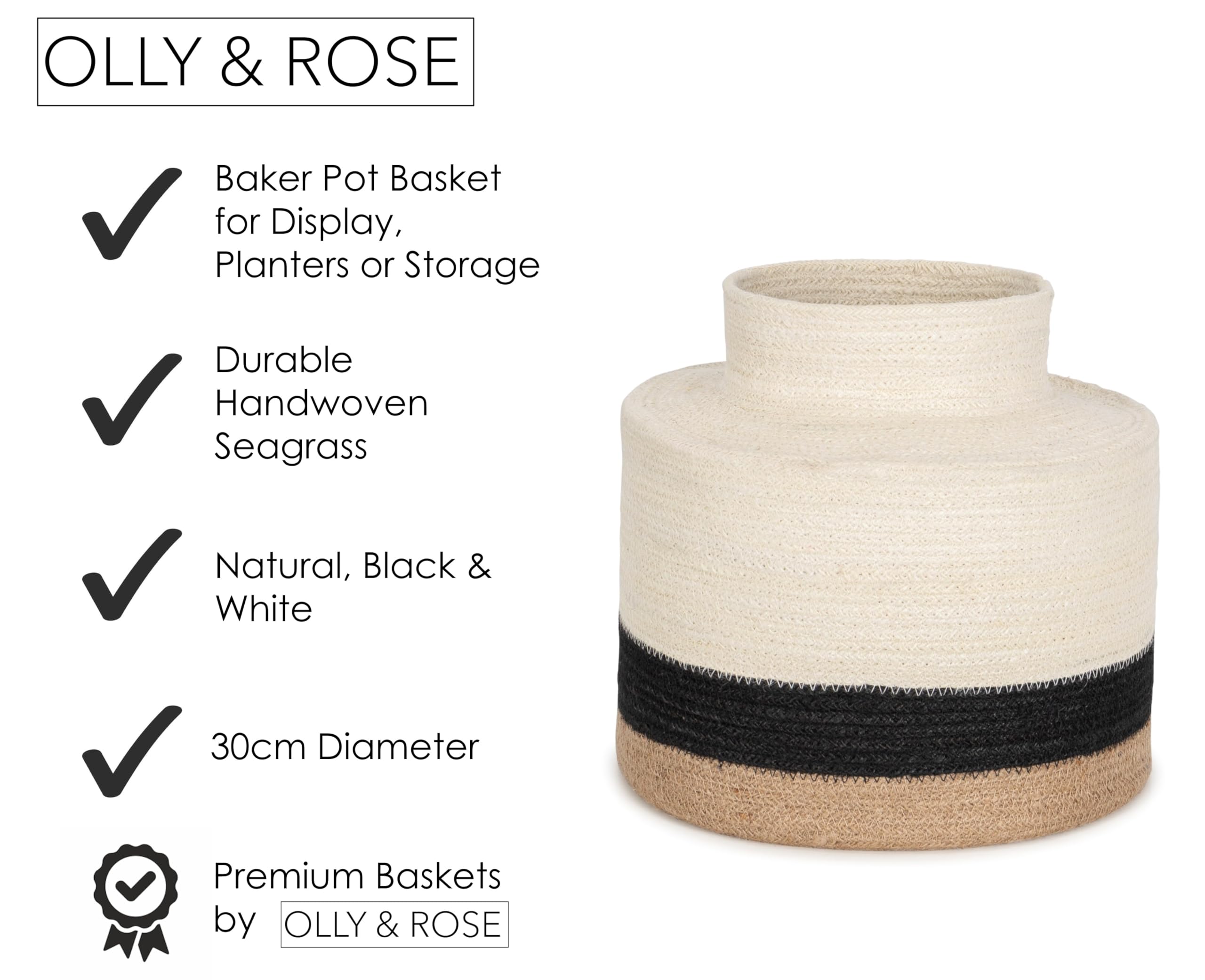 Olly & Rose Baker Pot Panier de rangement en jute 30 cm x 26 cm – Naturel fait à la main – Panier de rangement et d'exposition pour plantes de qualité supérieure Décoration d'intérieur