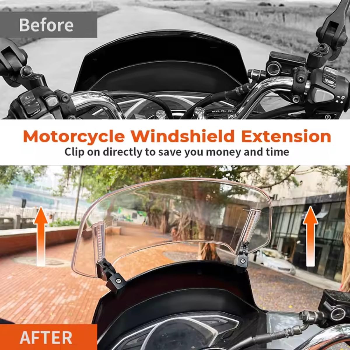 Parabrezza Moto per Moto Guzzi V7, Estensione Parabrezza Deflettore Antivento, Deflettore Moto Regolabile, Spoiler Parabrezza,A-360mm × 140mm