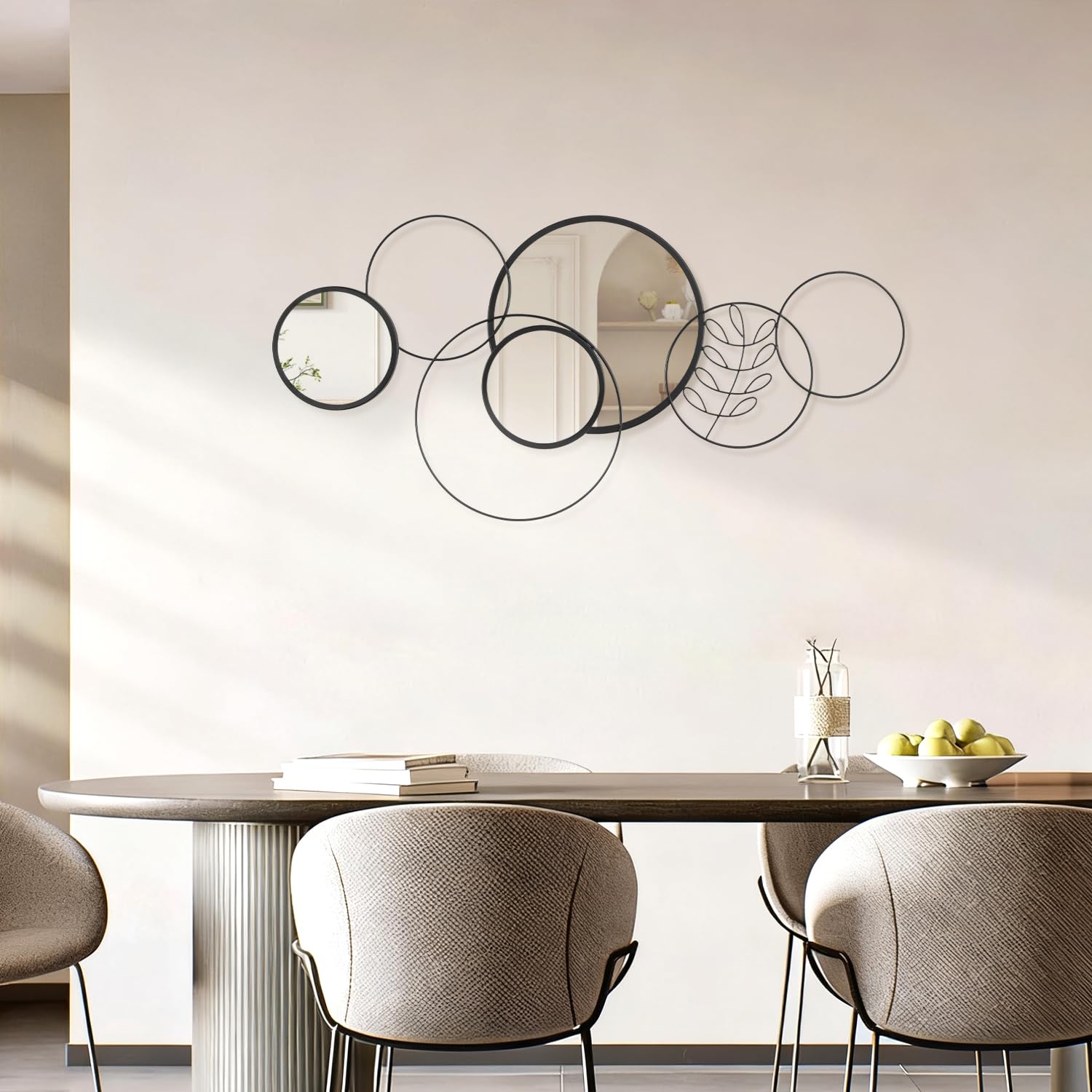 Set di 4 specchi rotondi da parete, con cornice in metallo nero, specchi decorativi moderni per soggiorno, camera da letto, ingresso, bagno, 40 x 80 cm, decorazione per la casa