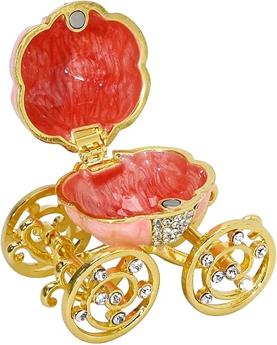 Miniatura 2 de Caja de joyería de carro de calabaza de diamante de plata, carro de calabaza de Cenicienta decorativo con bisagras caja de baratija de joyería,