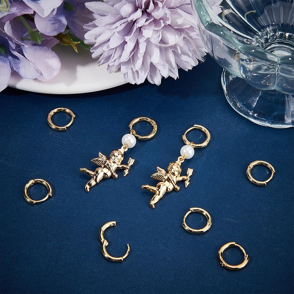 Beebeecraft 1 Box 20Pcs Huggie Hoop Earring 18K Gold Plated Cartilage Helix Lobes Hinged Sleeper Earrings ID 9mm for Sensitive Ears