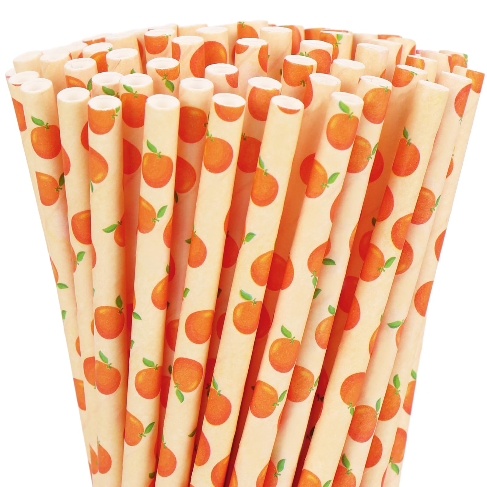 Whaline 200Pcs Orange Paper Straws Little Cutie Drinking Straw Orange Fruit Disposable Straw for Baby Shower Summer Party Supplies