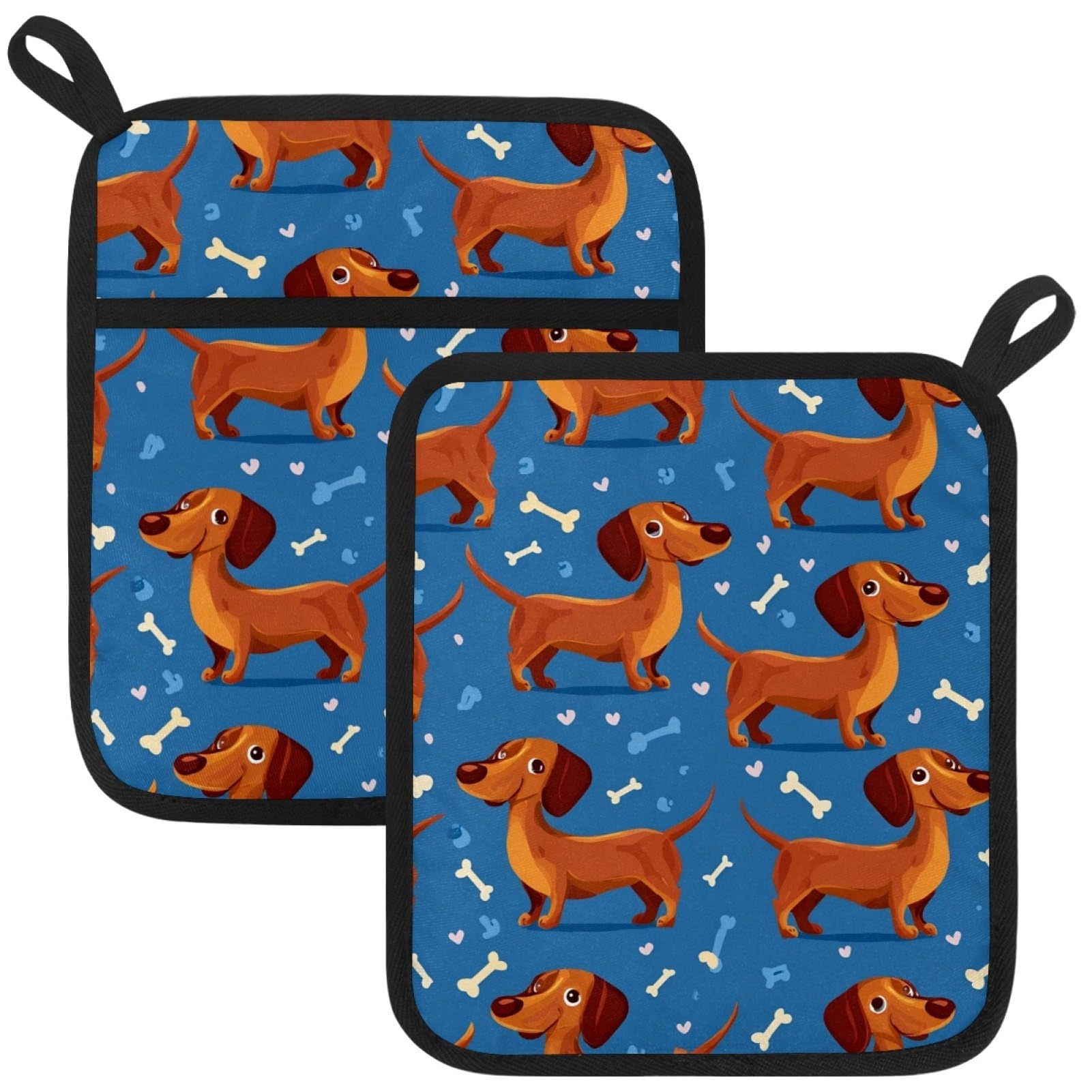VAPOKF Dachshund Kitchen Hot Pot Holder, Pot Holders Heat Resistant Pot Holder with Pocket Heat Resistant Trivets for Hot Pans Cotton Pot Mitts for Kitchen Cooking Baking